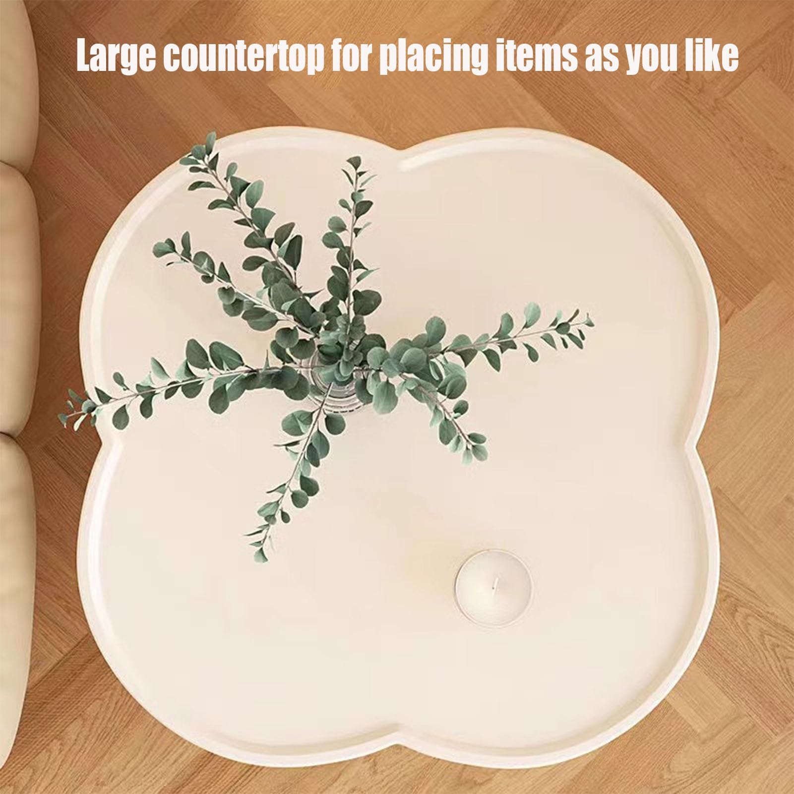 Mesa Auxiliar Redonda De 2 Niveles, Mesa Auxiliar De Cama Con Bordes Elevados, Mesilla De Noche Pequeña, Mesa De Té De Sobremesa En Forma De Flor Para Sala De Estar, Dormitorio, Oficina(White)