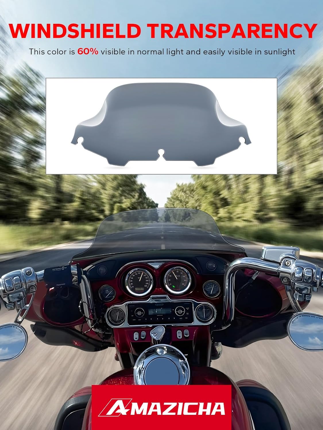 Amazicha 8 Smoke Wave Windshield Windscreen Compatible for 1996-2013 Harley Davidson Touring Street Glide/Electra Glide/Tri Glide FLHT FLHX FLHTCU FLHTC FLHTK (Tint)