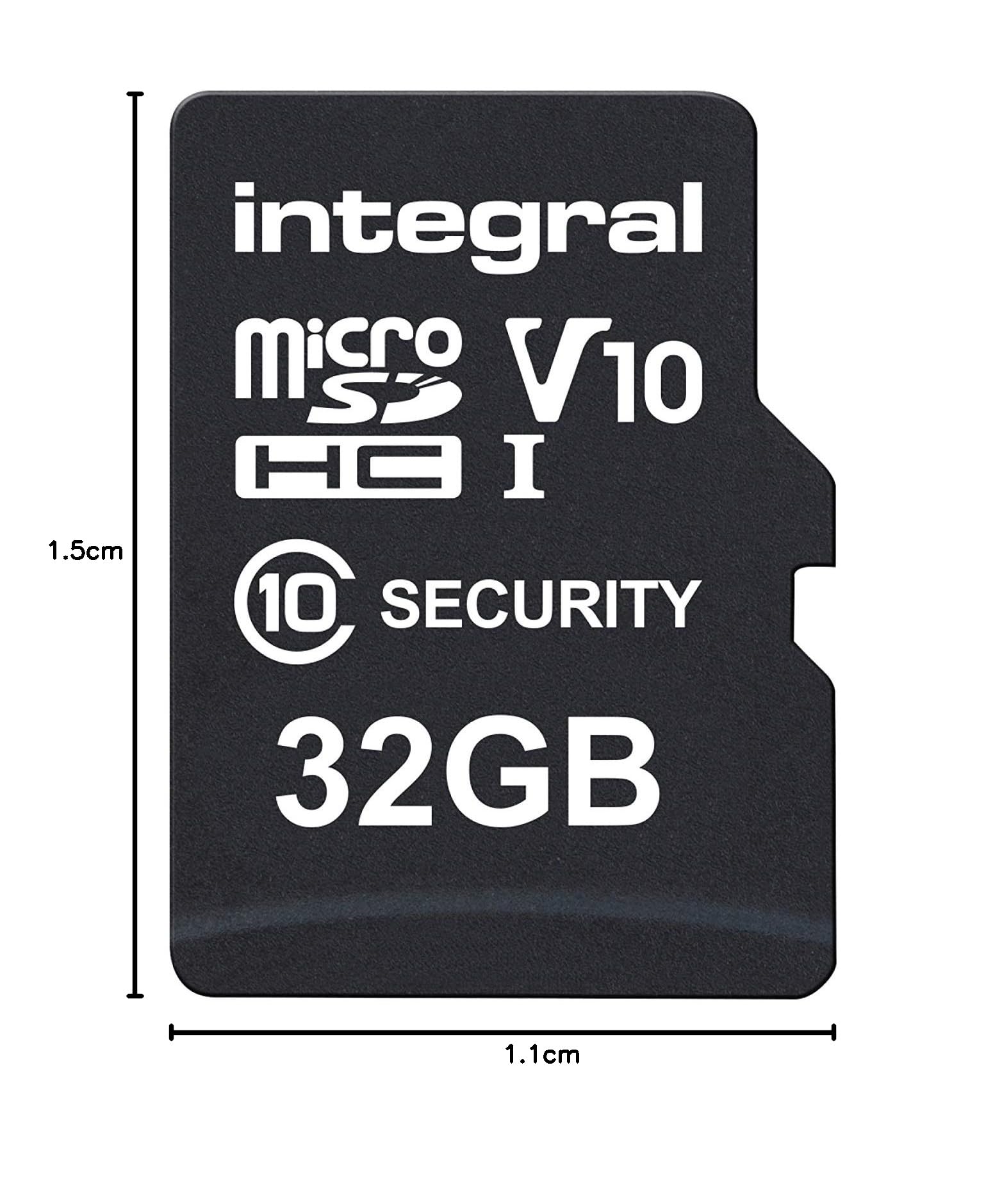 Integral tarjeta de seguridad Micro SD 32GB para dash-cams cámaras domésticas CCTV cámaras corporales y drones. Vida útil prolongada y grabación de confianza en todo momento de alta resistencia