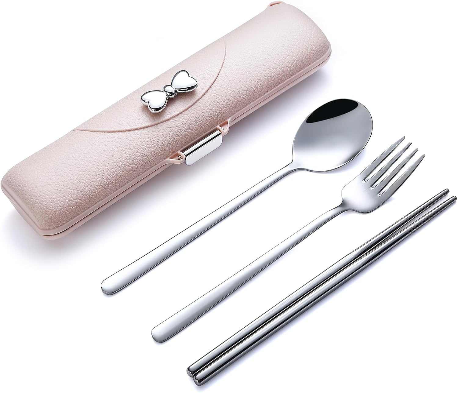 DEVICO Pink Travel Silverware Set with Case - Reusable 18/8 Stainless Steel Portable Cutlery for Camping, School, Picnics - Dishwasher Safe