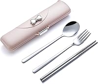 DEVICO Pink Travel Silverware Set with Case - Reusable 18/8 Stainless Steel Portable Cutlery for Camping, School, Picnics - Dishwasher Safe