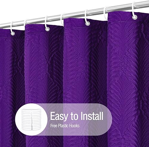 Miniatura 2 de Gibelle Cortina de ducha morada para baño, cortina de ducha de tela texturizada con relieve 3D, juego de cortinas de ducha modernas de estilo granja