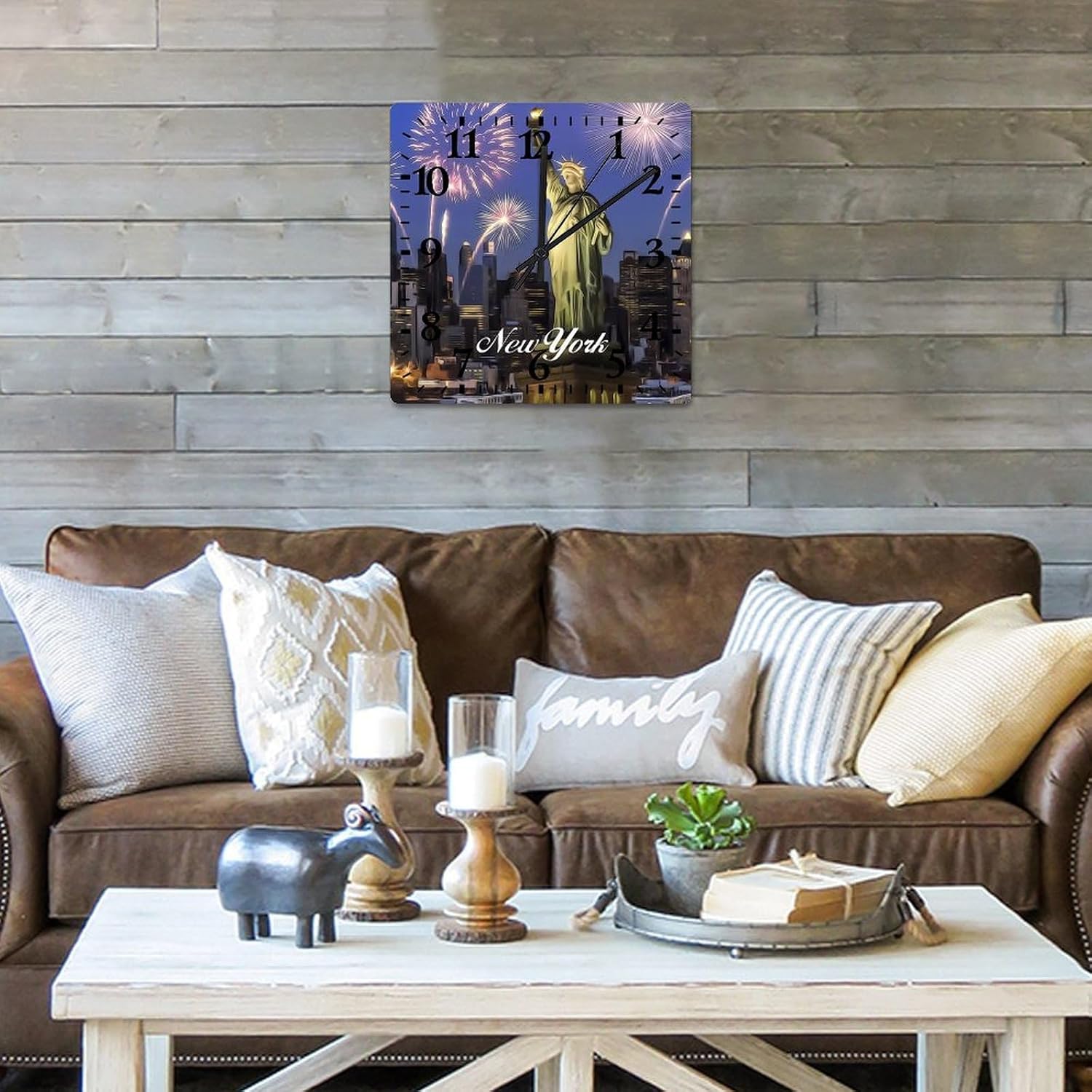 New York Decorative Wood Clock New York City View Clocks for Wall Battery Operated Silent Clocks for Bathroom Bedroom 15x15in New Home Housewarming Gift, Style-3, s4338yoqhc0t