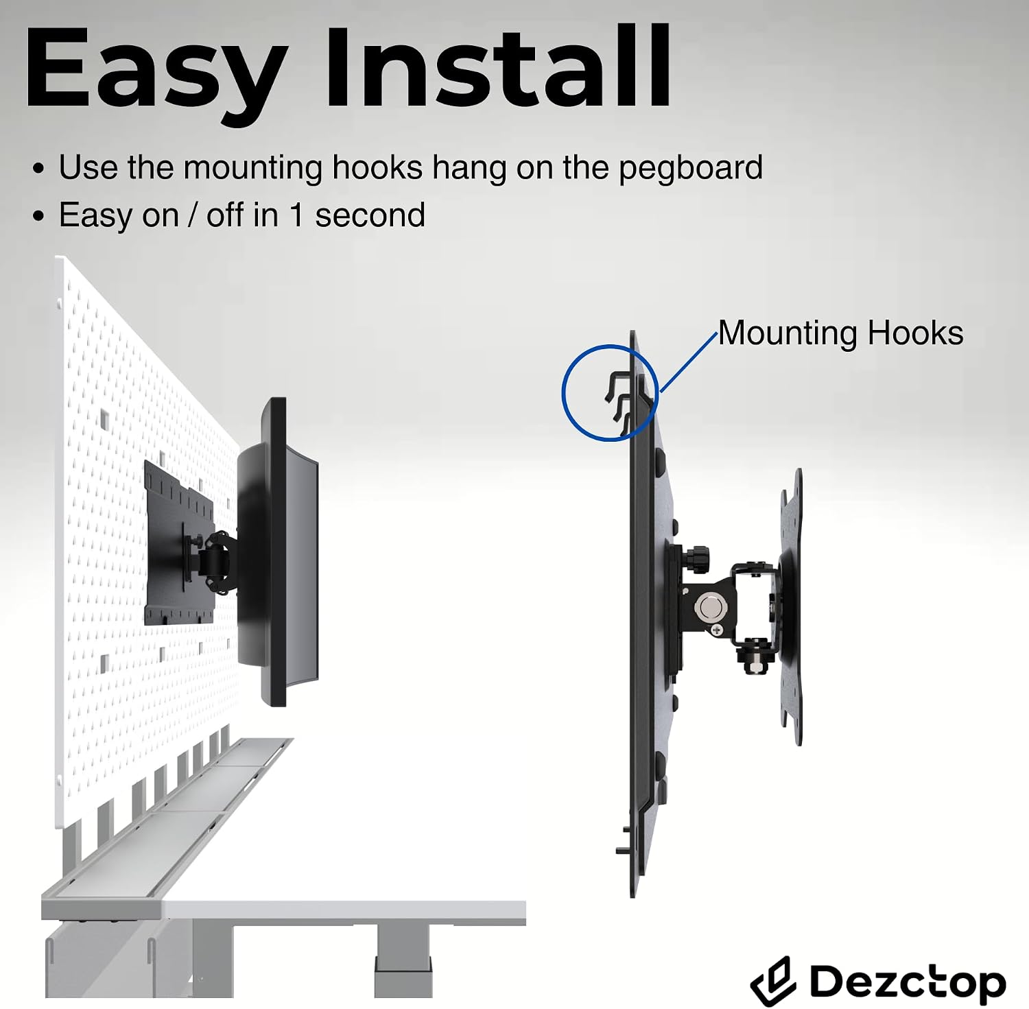 D-Board Monitor Mount L only for DEZCTOP Bifrost Series Desks, Full Motion Tilts, Swivels Pivots Adjustable Fits Monitors Up to 49 Inches, VESA-Compatible 75x75 100x100 (Black)