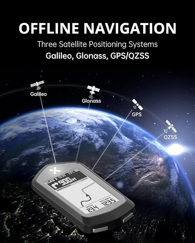 XOSS NAV GPS Kerékpáros Komputer Navigációval, Vezeték Nélküli Sebességmérő, USB-C Gyorstöltés, IPX7 Vízálló, 2,4" HD Kijelző