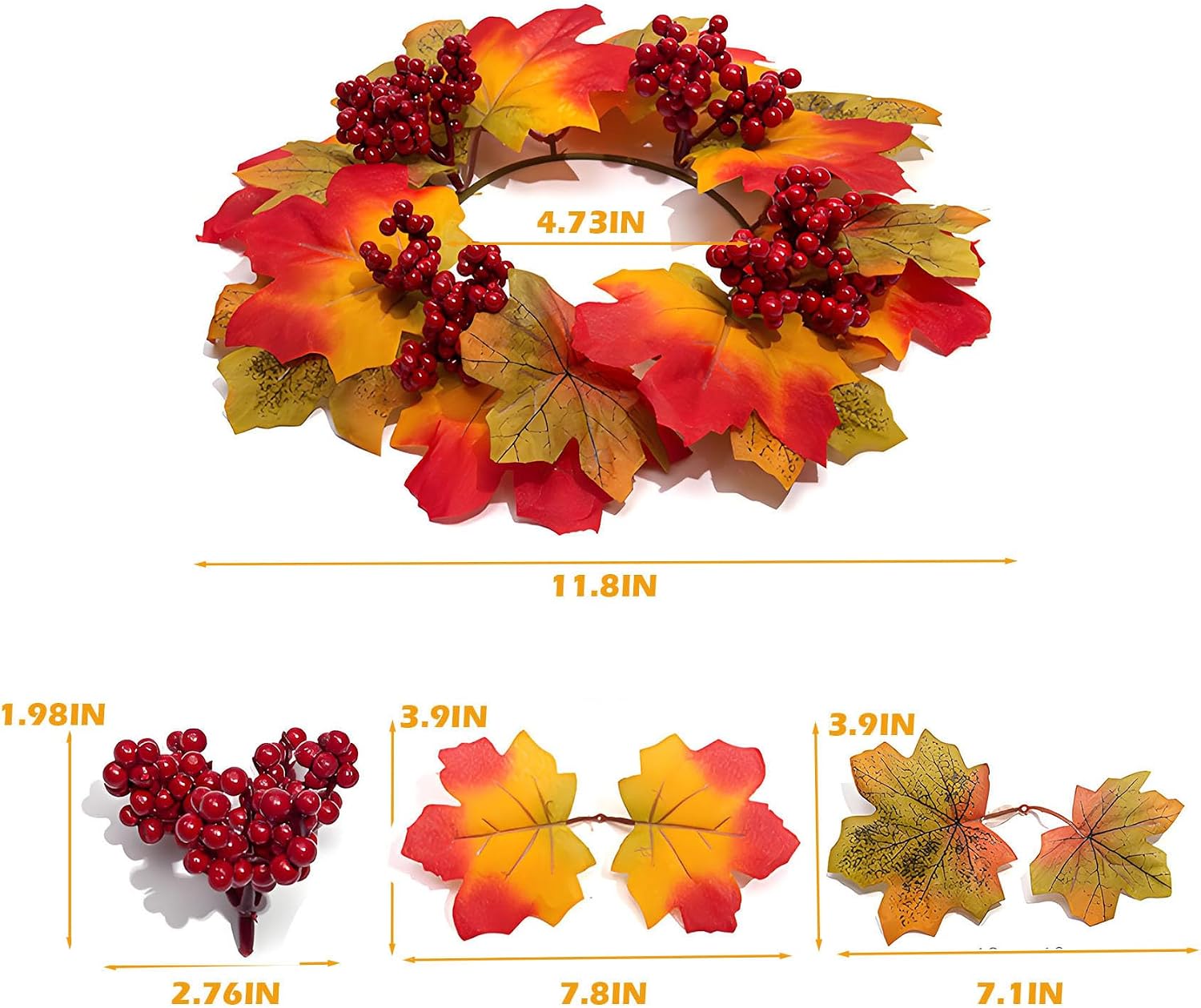 Fall Candle Rings,2PCS Fall Candle Rings Wreaths