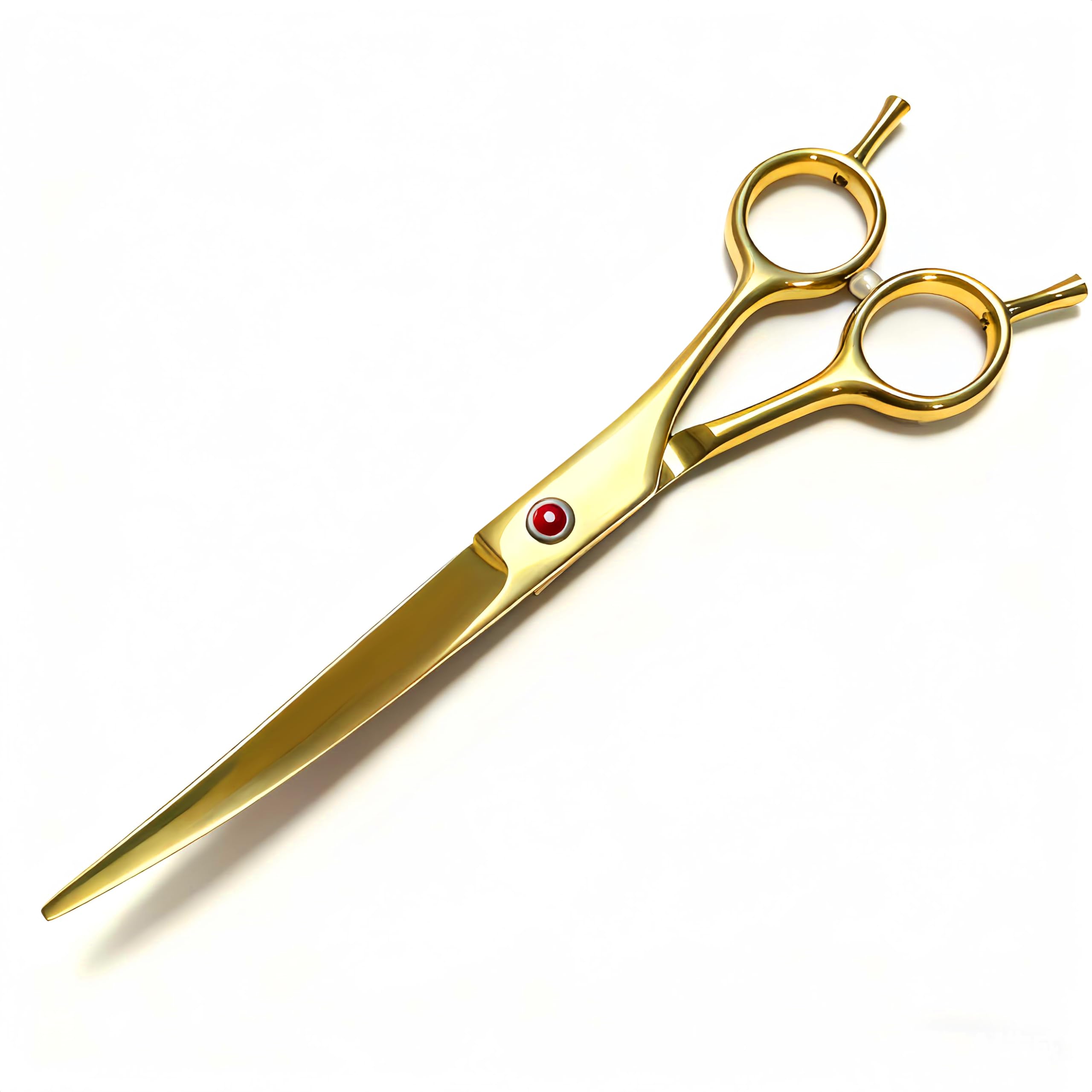 Curved Scissors for Dog Grooming, Dog Grooming Scissors Curved with Noise Reduction Pad, Light Weight,7.5" Pet Cutting Shears Safety Trimming Shearing for Dogs Cats (Curved, Golden)