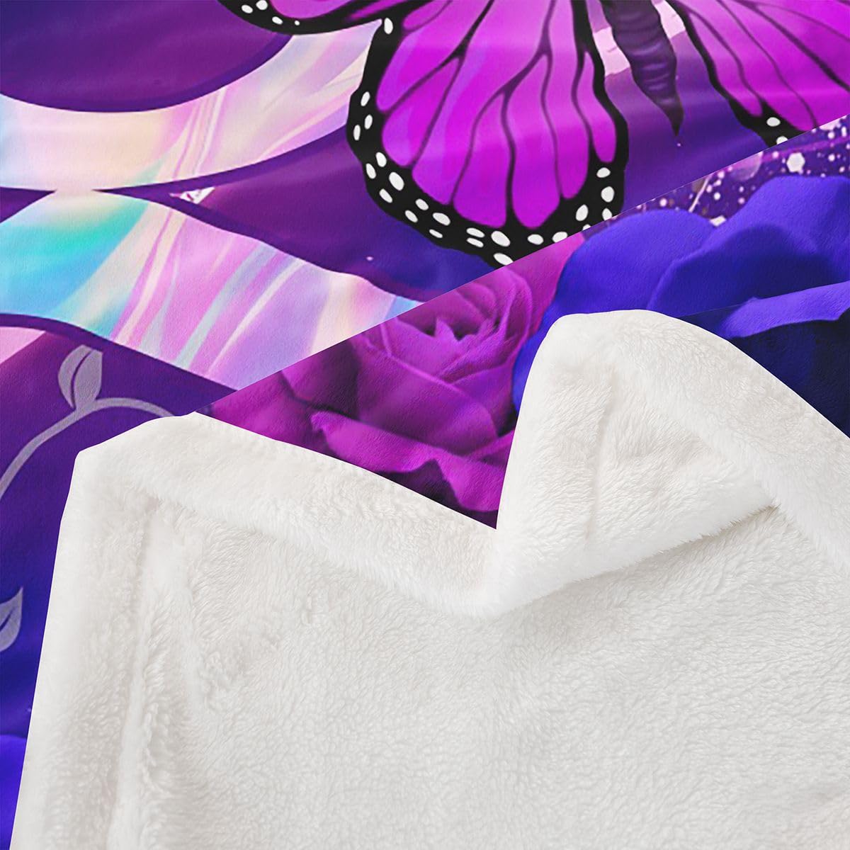 Homewish Początkowa litera Q koc polarowy Twin 152 cm x 203 cm fioletowy niebieski róża motyl szerpa koc romantyczny kwiat motyle puszysty pluszowy narzuta - spersonalizowany monogram dekoracja na