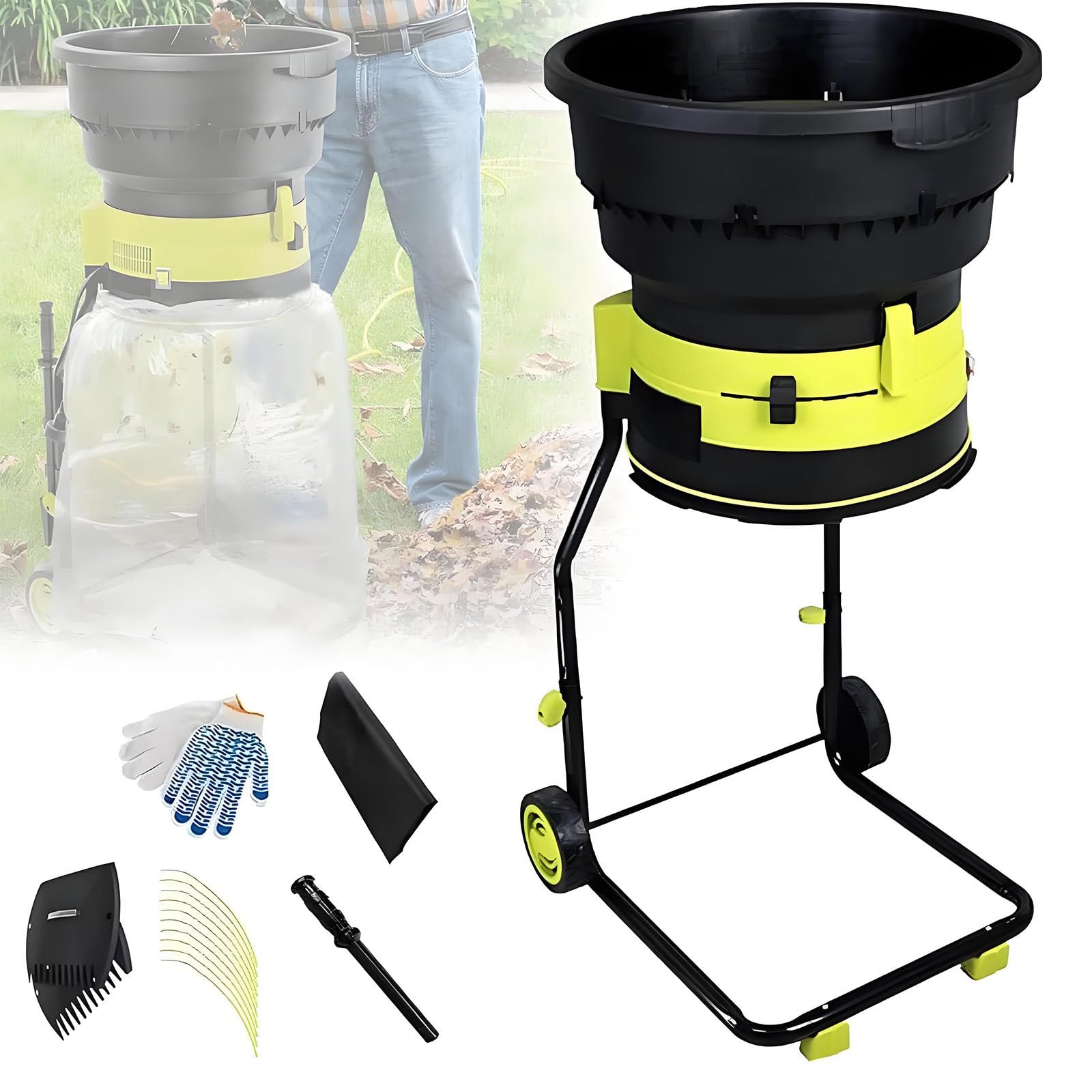Trituradora eléctrica de abono de hojas, trituradora de 8000 RPM con tolva de 54 cm de ancho para limpieza de patio y hojas de jardín, trituradora de hojas eficiente para compostaje