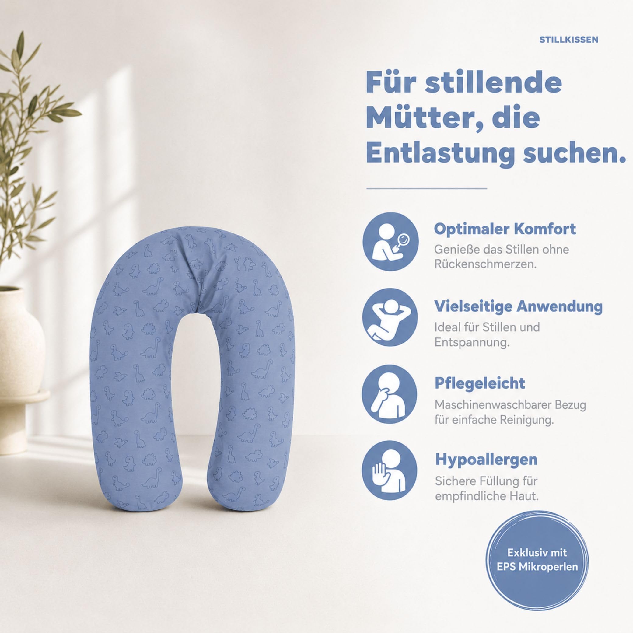 Fillikid Stillkissen EPS-Perlen 190 cm Exklusiv | XXL Stillkissen mit EPS Mikroperlen Länge 190 cm | Schwangerschaftskissen Bezug 100% Baumwolle maschinenwaschbar | Kissen Schwangerschaft