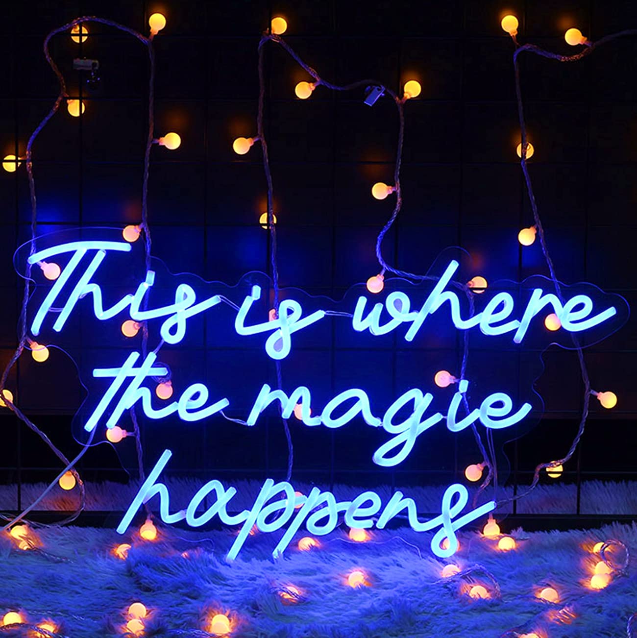 BPA Large Neon Sign This is Where The Magic Happens Led Sign,Neon Light for Bachelorette Party Birthday Wedding Engagement Bar Pub Club Wall Hanging Decoration, Blue, 60 * 34cm, Blue-60 * 34cm