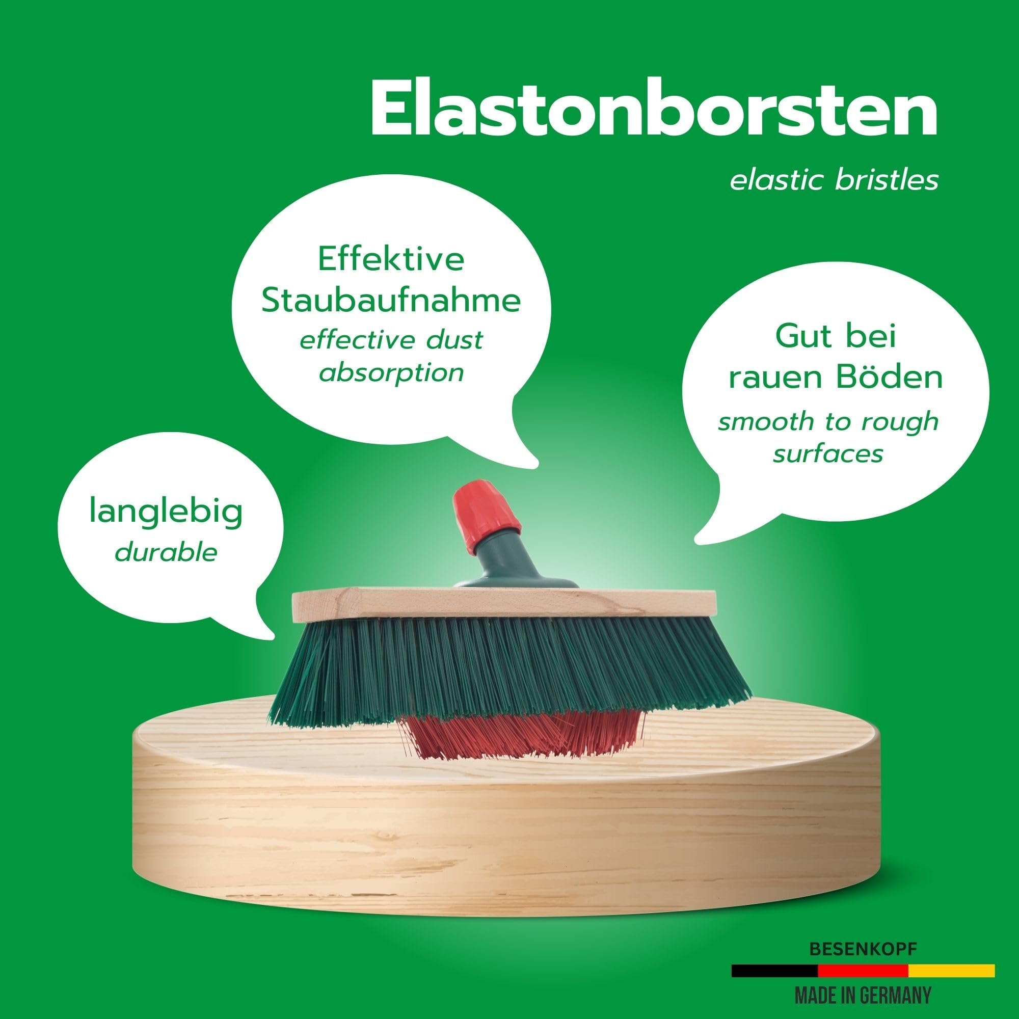 Novaliv Gartenbesen Elaston 40 cm Besenkopf 3 Stück mit V-Borsten Elaston Ideal als Besen draußen Straßenbesen Harte Borsten Terassenbesen Hofbesen Stallbesen Kehrbesen Industriebesen Outdoor Broom