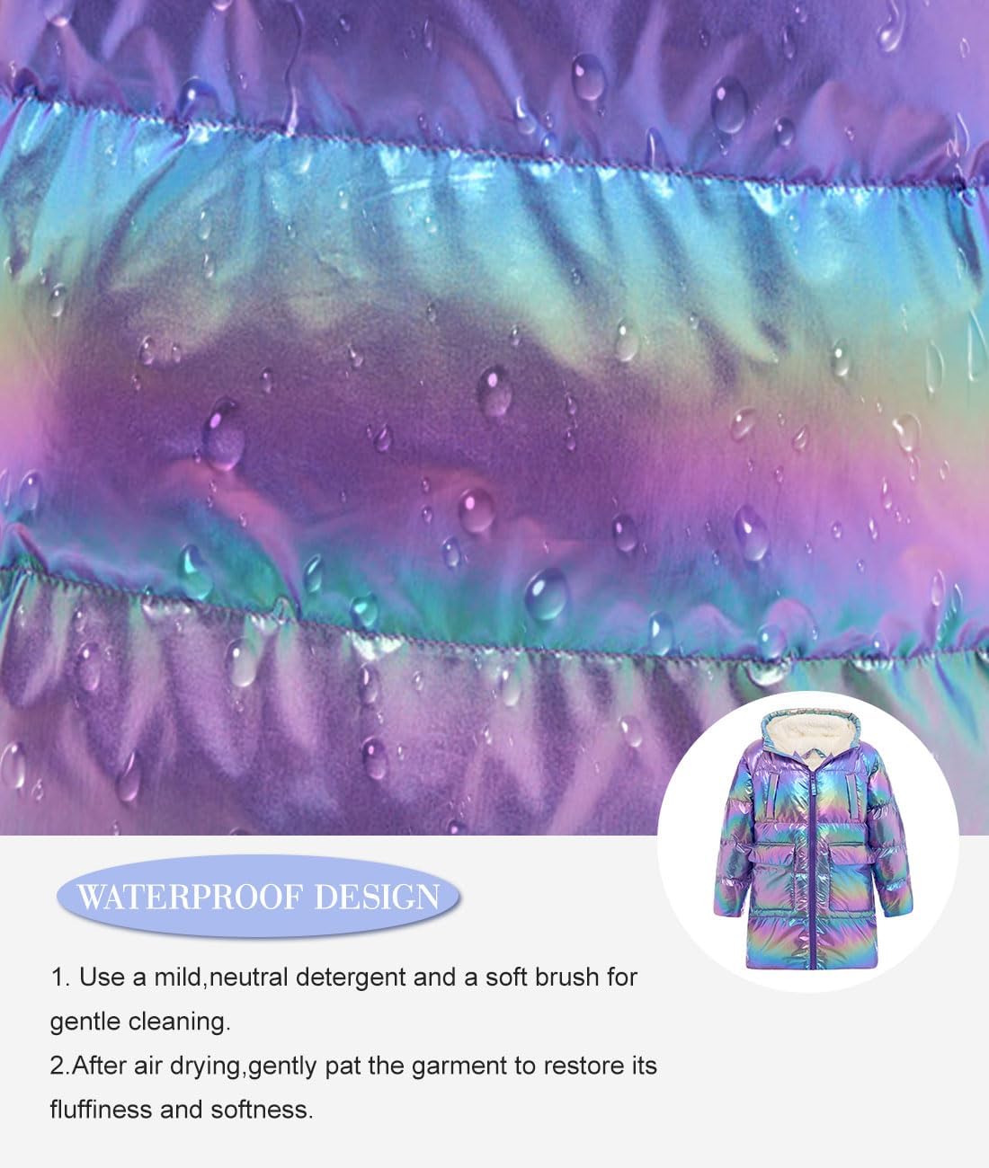 Cutemile 5-12 Years Girls Winter Long Fleece Coat Parka Metallic Puffer Jacket Outwear with Hooded - Image 6