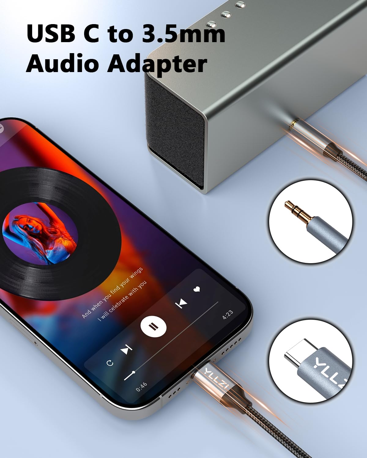 YLLZI Câble USB C vers 3,5mm Jack 1,2m, Câble Adaptateur Jack Audio auxiliaire de Type C pour iPhone 17 16 15 série, Câble USB C Stéréo pour Galaxy S22/S21/S20+/Note 20/10/A8, Home/Car Stéréo etc