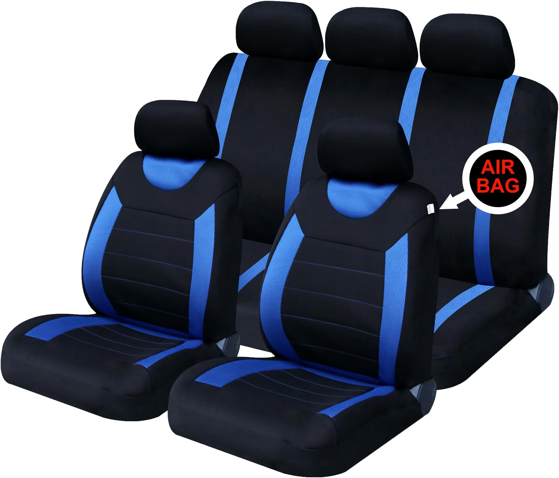 Car Seat and Headrest Covers Carnaby Blue SS5292 - Full Set Universal Size Elasticated Hems Side Airbag Compatible Washable Easy Fit