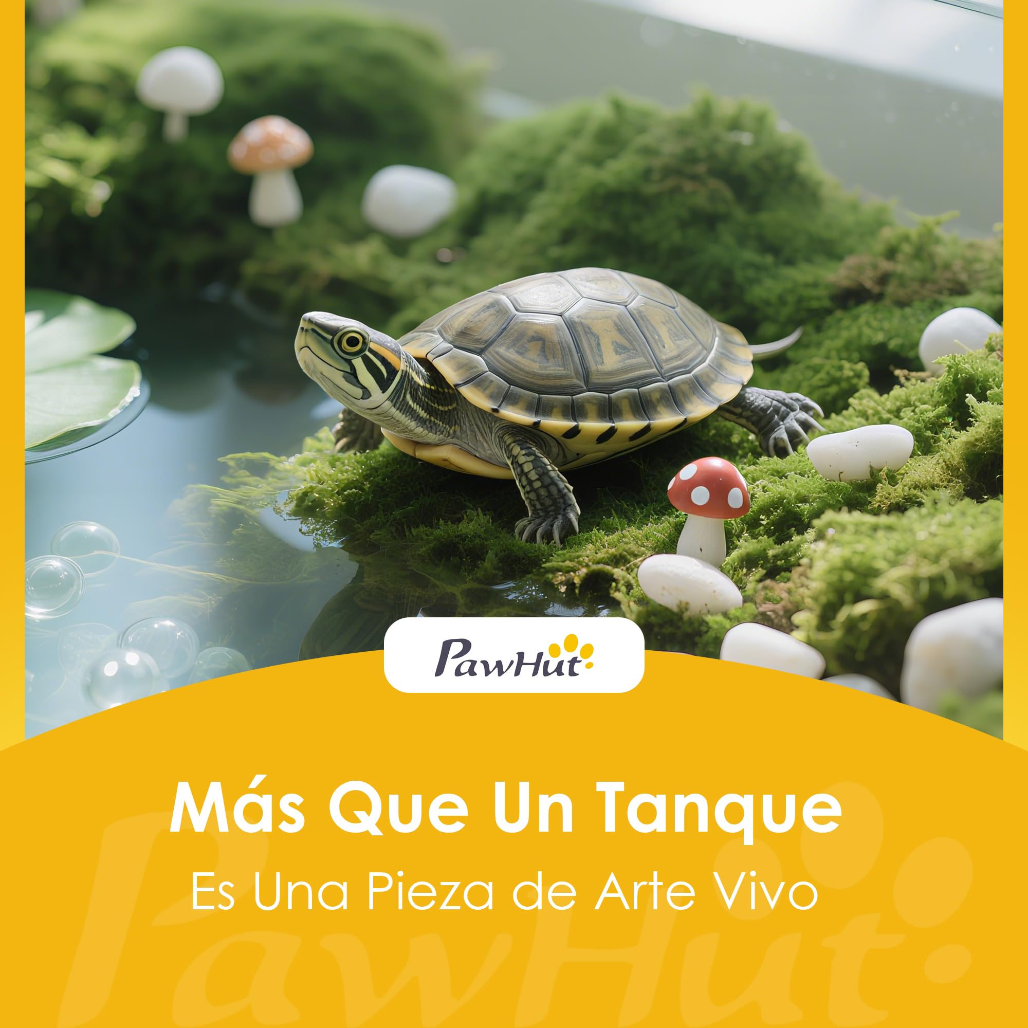 PawHut Acquario per tartarughe, terrario per tartarughe con piattaforma e rampa con superficie in erba artificiale, vista panoramica a 360°, per piccoli pesci, gamberetti, 60x35x28 cm, bianco