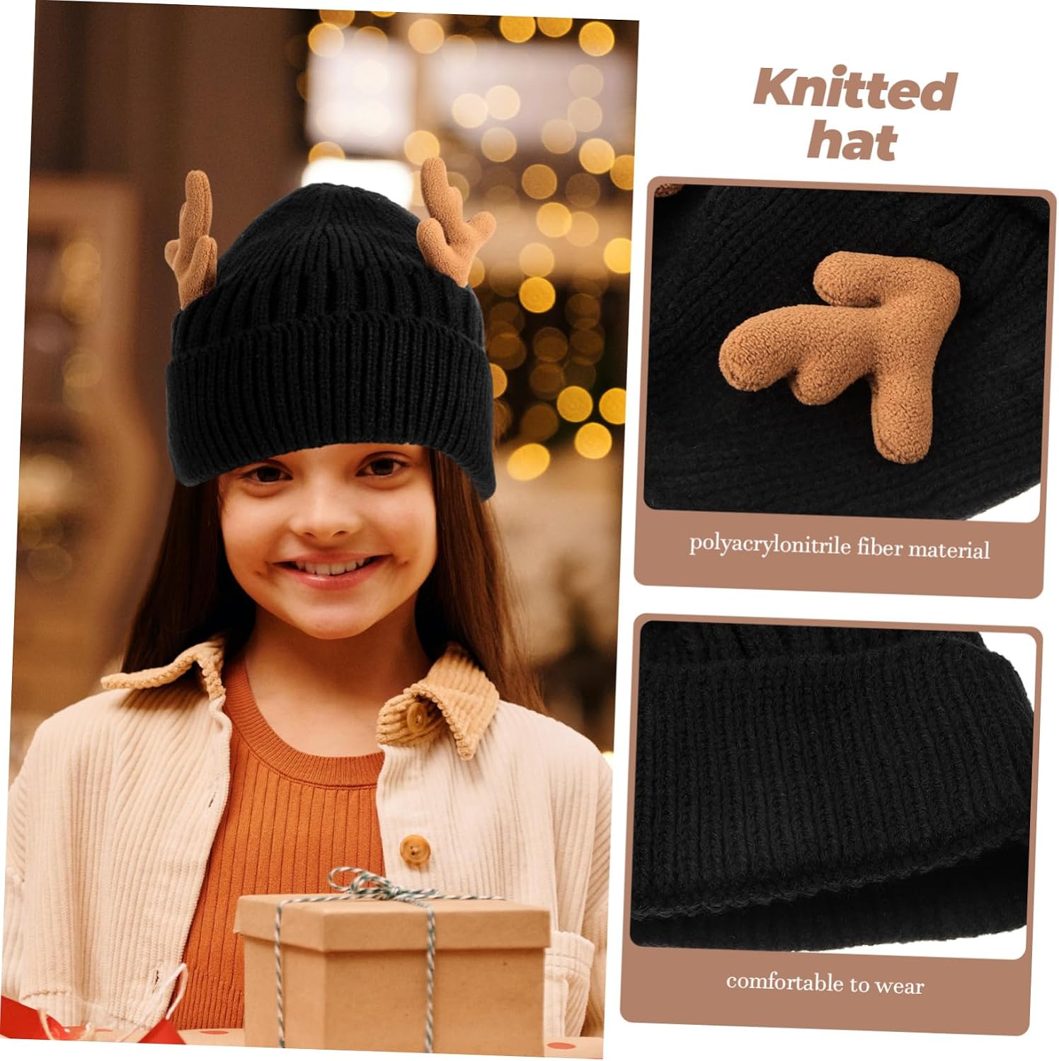Antler Knit Beanie Warm Hat Knitted Hedging Hat Ugly Christmas Hats Neon Reindeer Antlers Knitted Hat