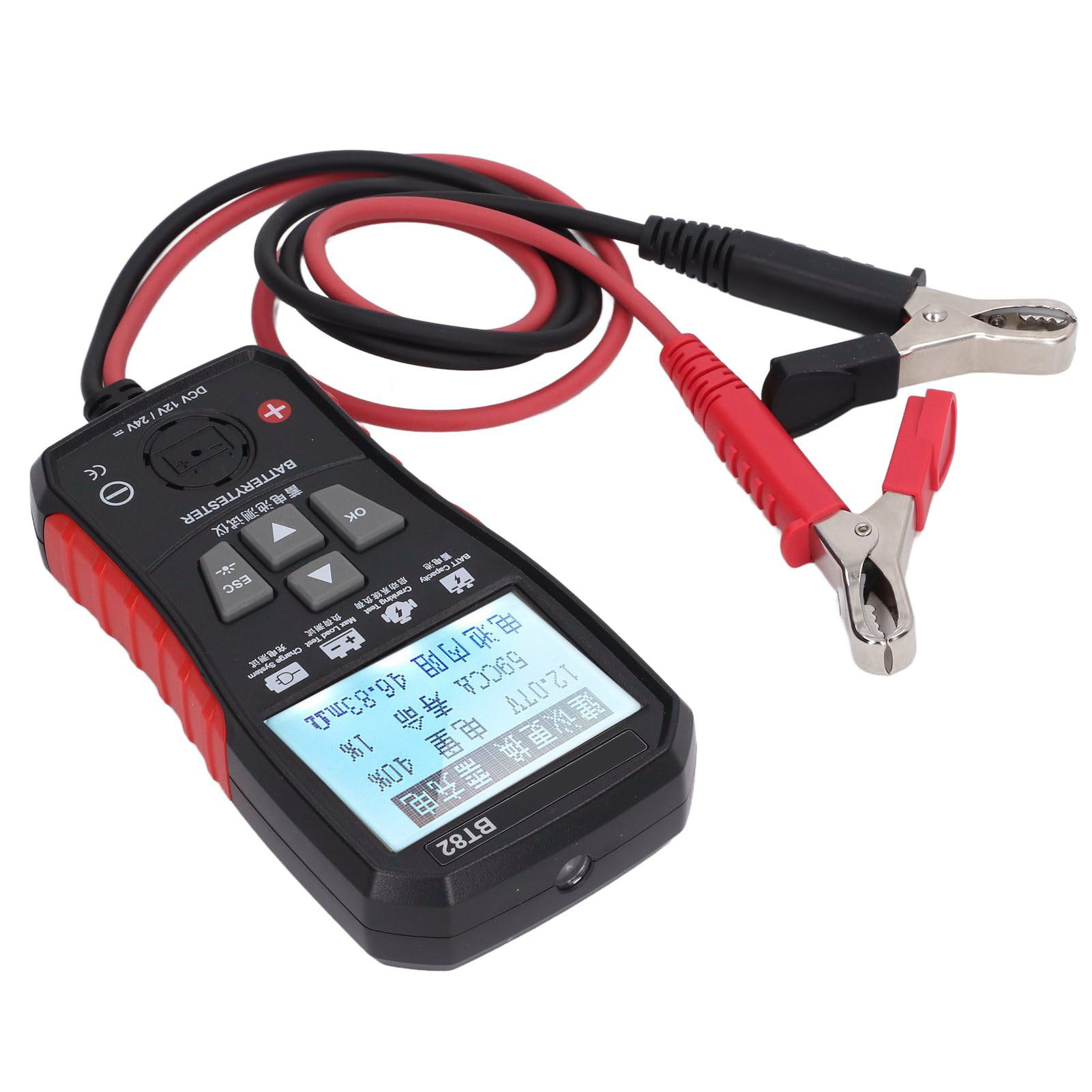 FTVOGUE Probador de Batería de Automóvil con Pantalla Retroiluminada y Linterna Analizador de Batería Automático para 12 V 24 V Comprobación Rápida y Precisa de para Mecánicos de Garaje Propietarios