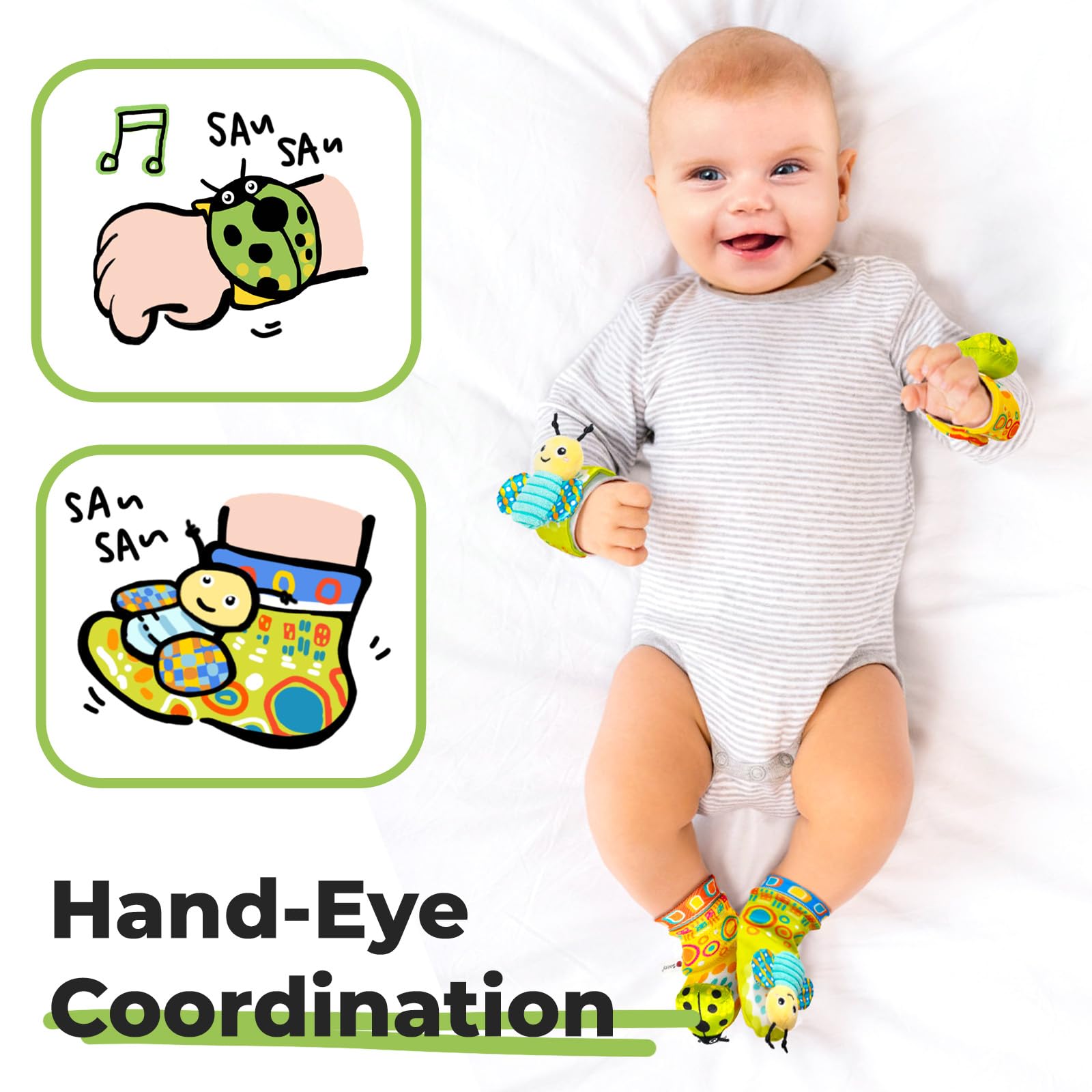 Baby Wrist Rattles Foot Finder Toys Set, Toddler Rattle Sock, Arm Hand Bracelet, Feet Leg Ankle Socks - Image 2