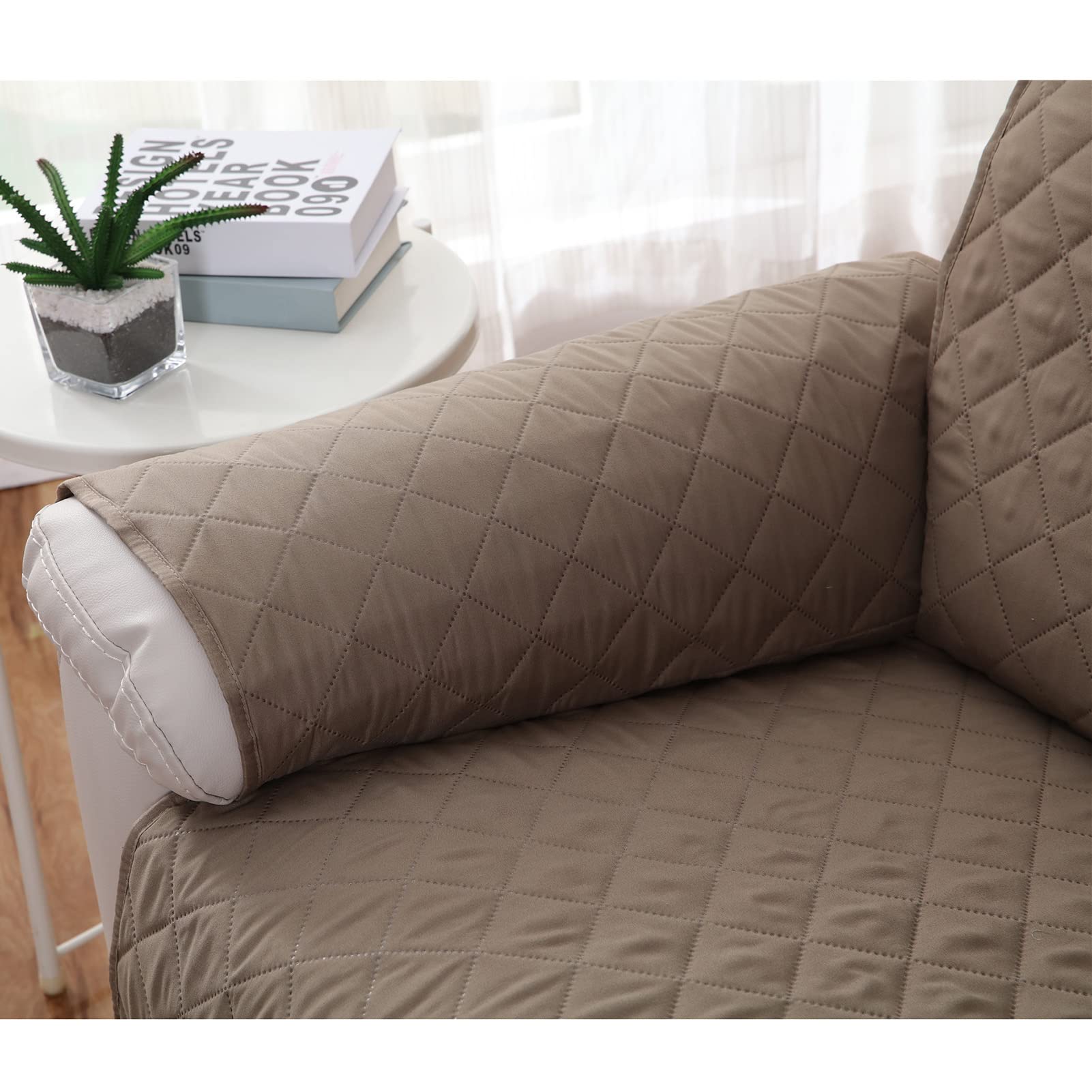 Copripoltrona Relax Trapuntato Salvadivano, Copridivano Reversibile Antiscivolo Poltrona Copertura Protezione Fodera Divano con Fascia Elastica (Khaki)