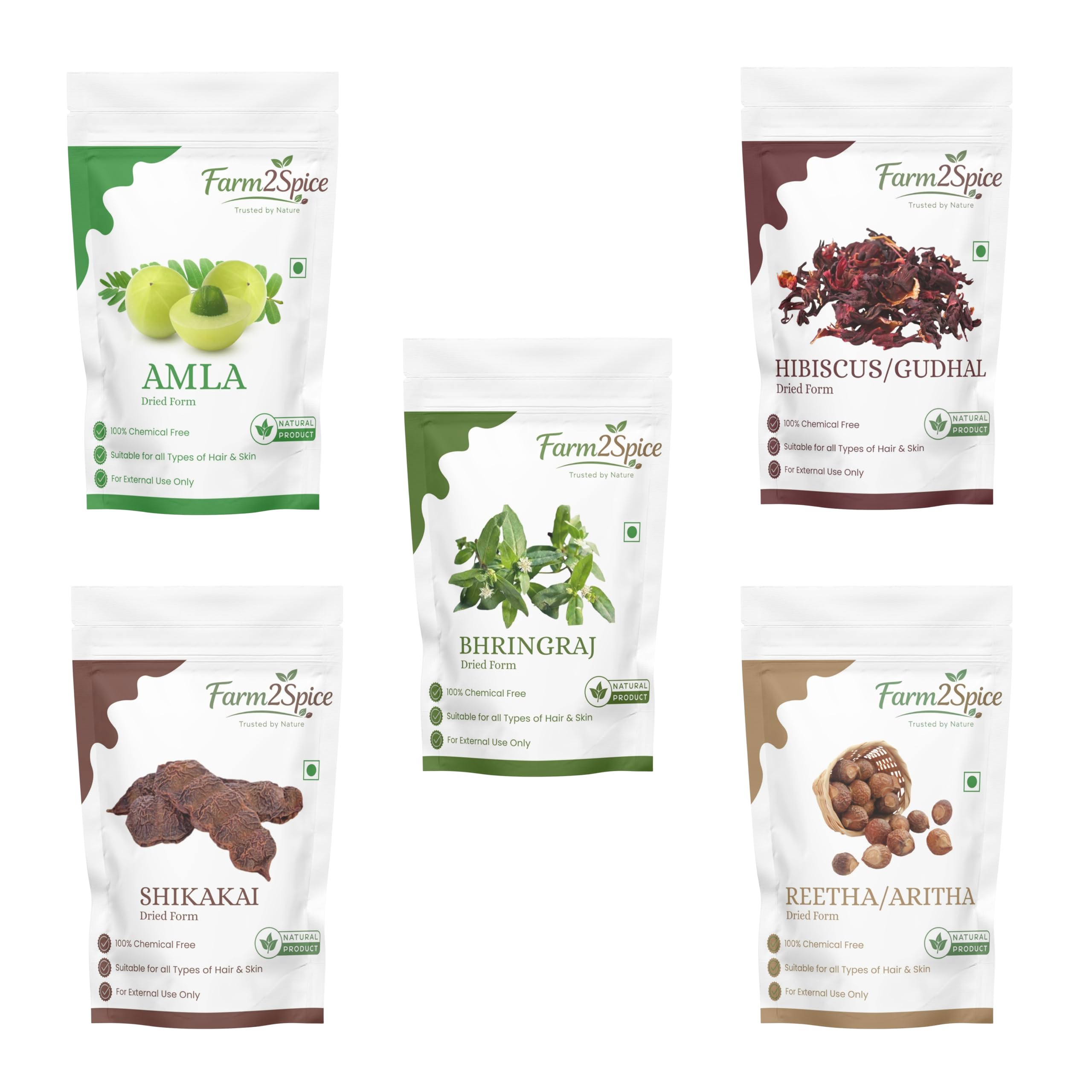 Organic Raw Reetha, Amla, Shikakai, Bhringraj, Hibiscus Combo- 250g(50g x 5 Pack)|100% Natural Whole Dried Shikakai, Reetha Nuts, Amla | Hair growth | Hair & Skin Care | Pure Raw form-image-42