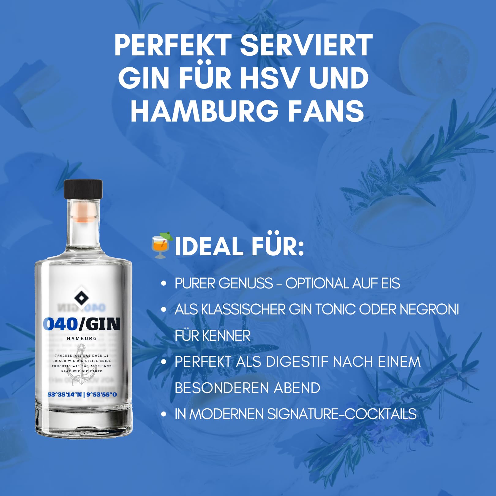 HSV 040 Gin mit Geschenkverpackung | Fanartikel, Fußball | Geschenkidee für echte Hamburger SV Fans, Männer, Frauen | Weihnachten, Hamburg |fruchtiger Gin des HSV | Einzelflasche 500ml | 40% vol.