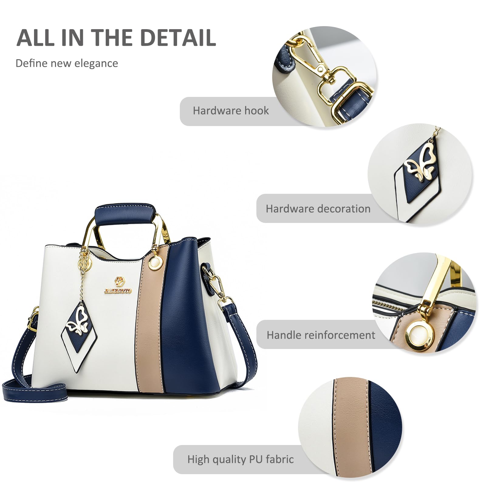 NICOLE & DORIS Bolso de Mujer de Mano Bolso Bandolera Pequeño Lindo Bolso de Las Señoras Cuero PU Bolso Tote Multicolor Bolsa de Mensajero para Niñas Bolsa Cruzado Negro con Blanco