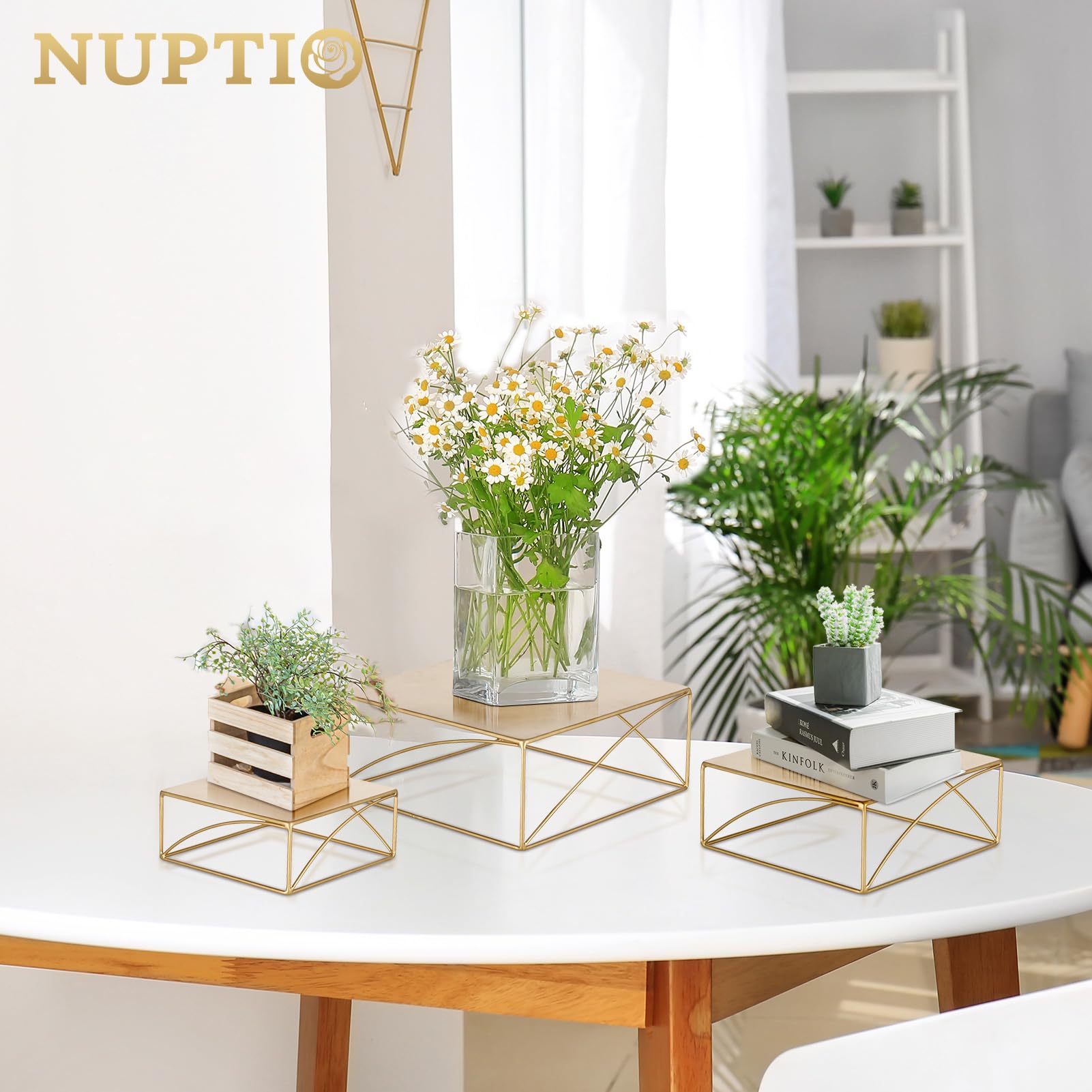 Nuptio Alzatina Dolci Torta Natalizia: Set di 3 Matrimonio Oro Cake Stand Wedding Espositori Decorazioni Supporto Cupcake Bomboniere Biscotti Piazza Metallo Anniversario Baby Shower