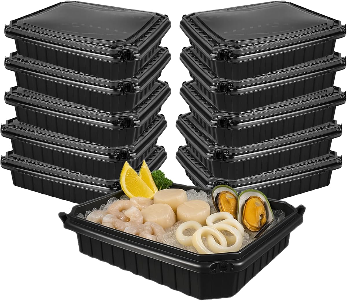 Ultra-Cold Freezer Containers, Frozen Meal Prep Storage with Lids | (-30°C/-22°F), Microwave & Freezer-Safe, Perfect for Frozen Meat, Seafood and Hot Meals, 12" x 10" x 2.3", 10 Packs