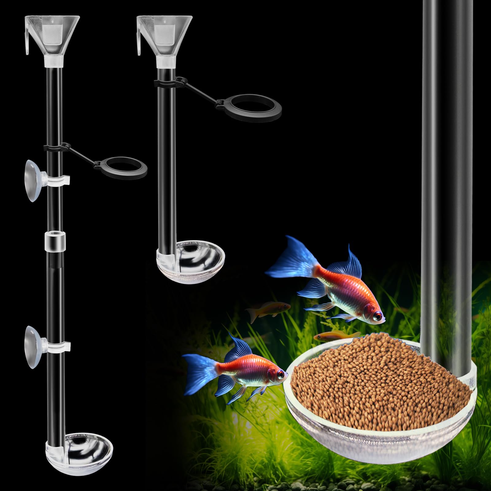 Photo 1 of [PARTIAL SET] Aquarium Fish Shrimp Feeding Dish Set, Shrimp Feeding Dish Set, Transparent Shrimp Feeding Adjustable Tube with Feeding Ring, Cleaning Brush for Fish Tank and Preventing Food Scattering (Large)