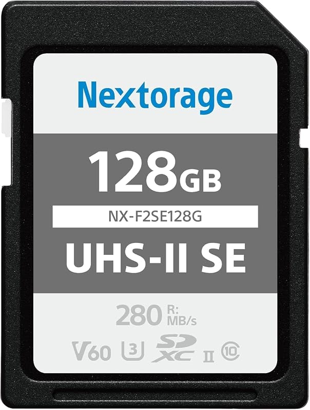 Nextorage Tarjeta SD japonesa UHS-II Tarjeta de memoria de 128 GB Cámara Canon Nikon Sony | Velocidad máxima de lectura 280 MB/s, velocidad máxima de escritura 100 MB/s, disparo continuo de alta velocidad, Fujifilm, Panasonic, V60, 4K, NX-F2SE128G