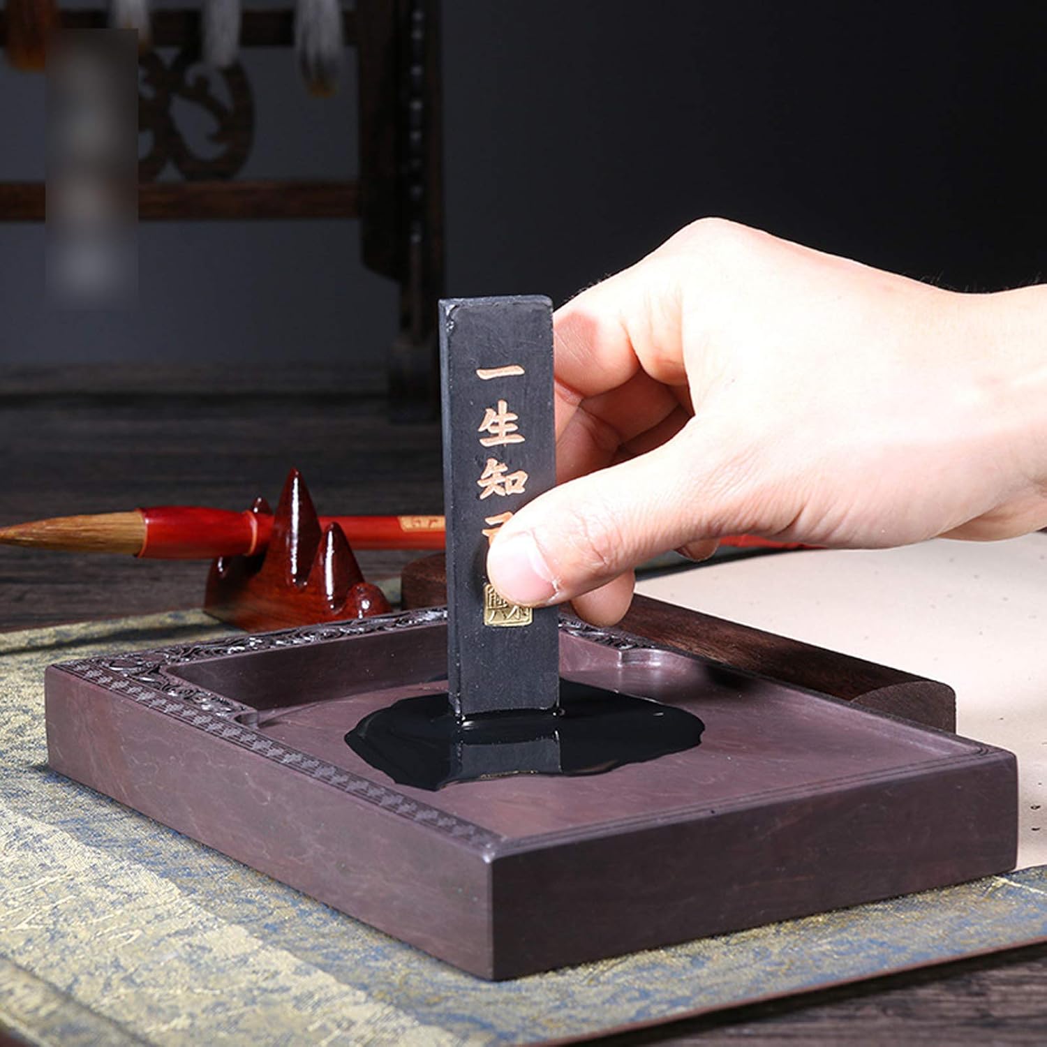 端渓硯 天然硯 木箱入り 書道用具 書道用品 磨墨 固形墨 硯ギフト 硯