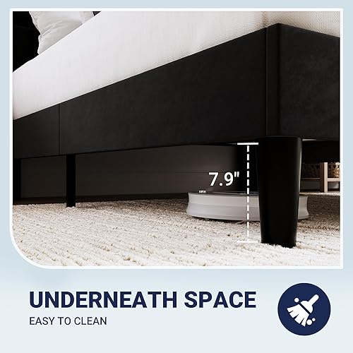 Miniatura 7 de Allewie Base de cama de plataforma tamaño Queen con estación de carga y cabecera de almacenamiento, diseño tapizado de terciopelo con respaldo de