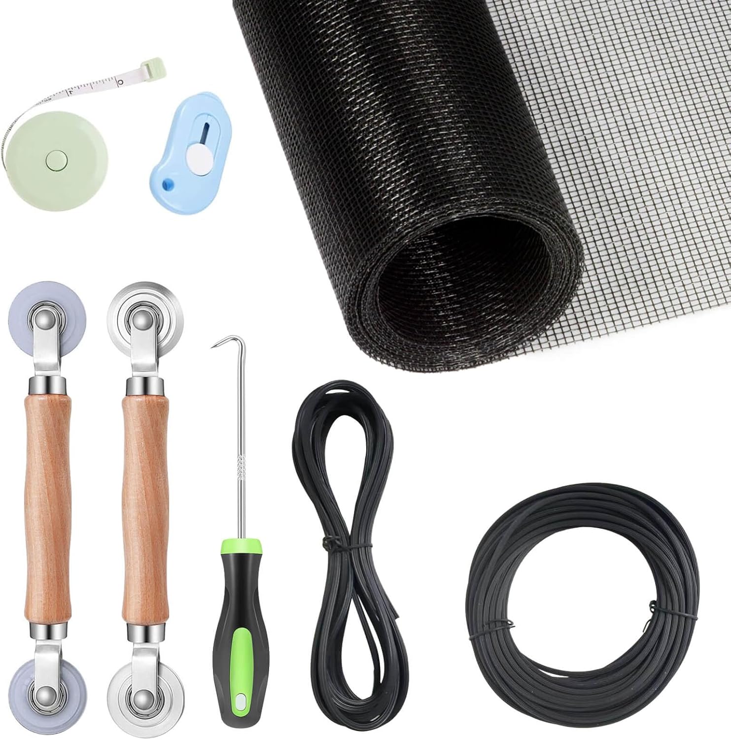 Window Screen Replacement Kit, 8-in-1 DIY Screen Door Repair Kit with Fiberglass Mesh 48"x118" Spline Tools for Sliding Door Patio Screen House Windows French Doors