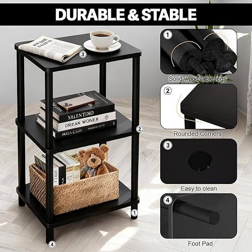 Miniatura 4 de YGYQZ Mesa auxiliar negra, mesa auxiliar estrecha para sofá, mesita de noche alta para espacios pequeños, sala de estar, dormitorio, oficina, baño