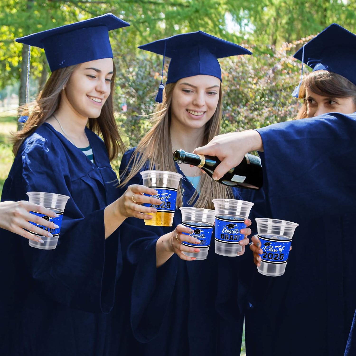 Gatherfun Graduation Decorations 2026-100 Pcs 16oz Blue Graduation Plastic Cups for Grad Party | Sturdy & Durable Drinkware for Grad Festivities | Essential Grad Party Supplies & Decorations