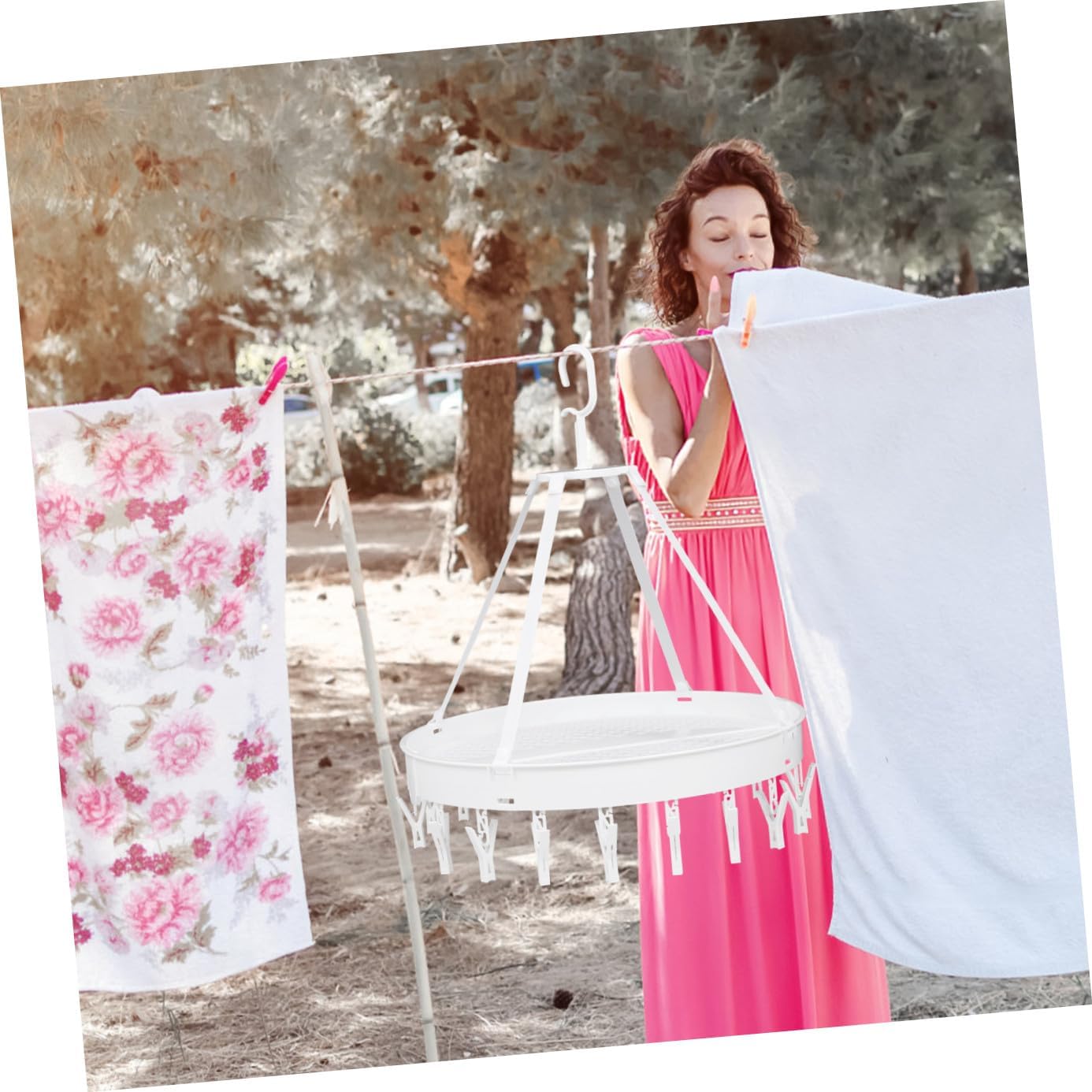 Multipurpose Foldable Clothes Drying Rack Single-Layer White Underwear and Socks Drying Hanger Windproof Balcony Laundry Organizer