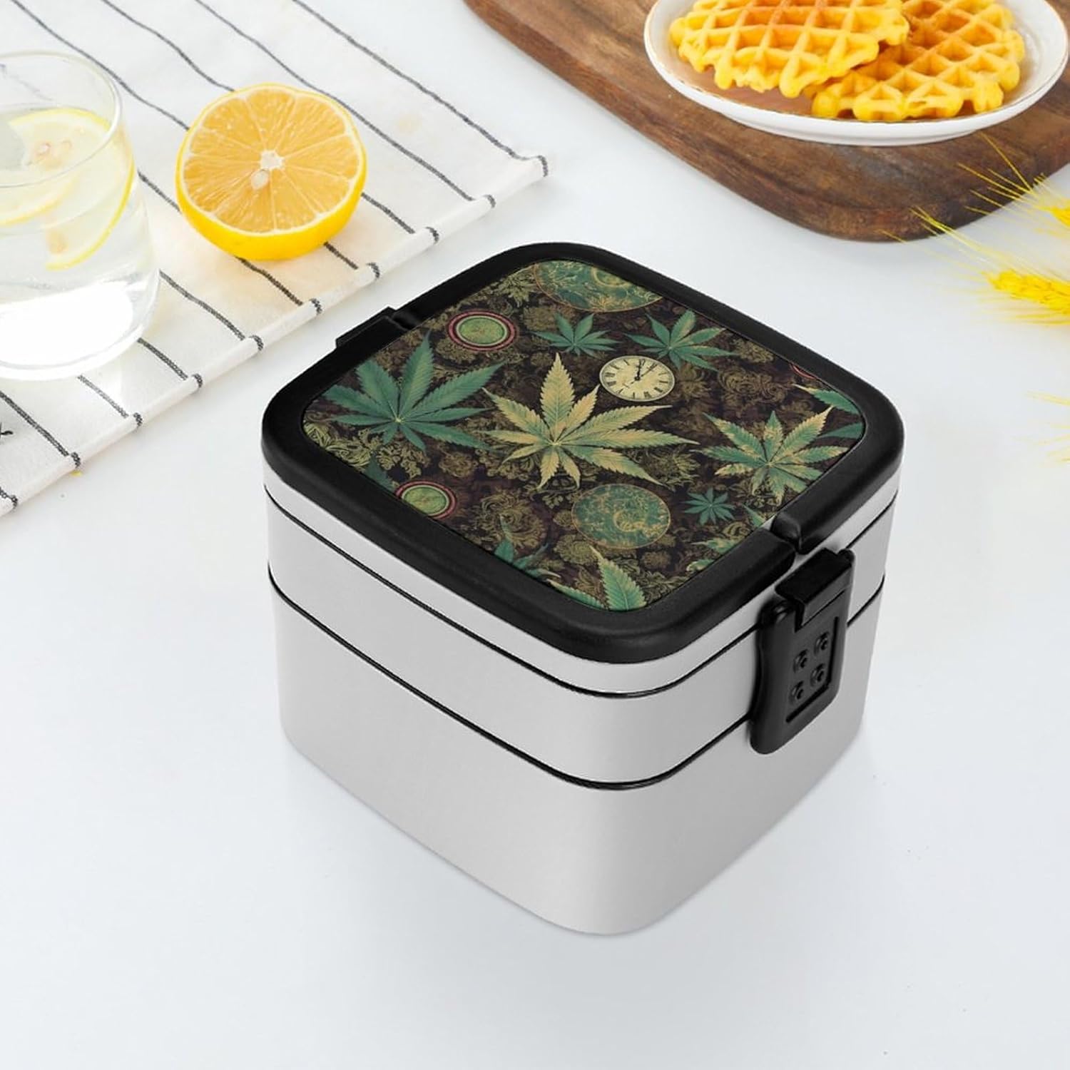 Adults Lunch Box Adult Bento Box Stackable BPA-Free A Puff In Time Weed Marijuana Lunch Box Food Container Ideal for Meal Prep, Work, And On The Go