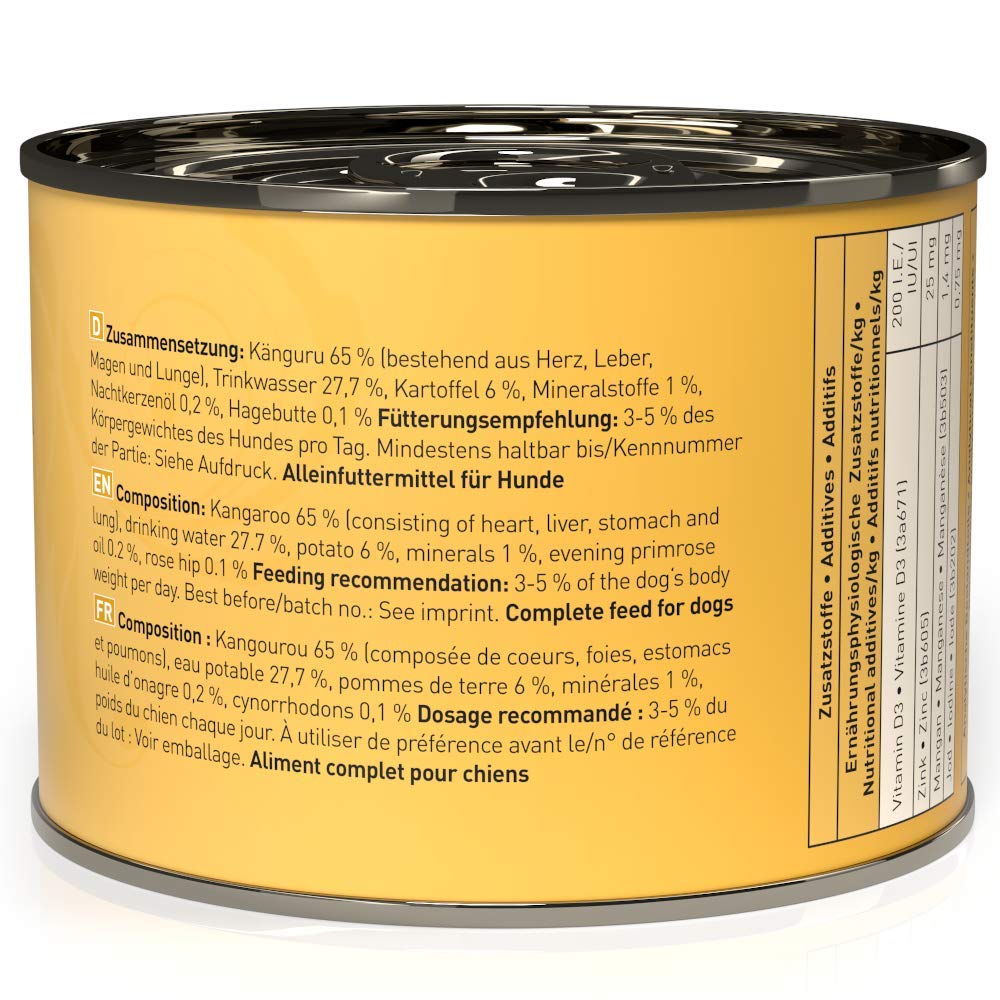dogz finefood Mokra karma dla psów - N° 6 kangur - drobnoziarnista mokra karma dla psów i szczeniaków - bez zboża i cukru - duża zawartość mięsa, puszka 6 x 200 g