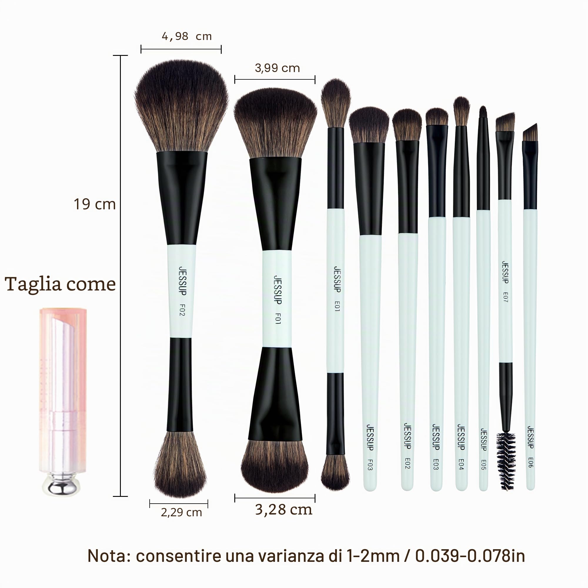 Jessup pennelli trucco, 10pz pennelli make up, 14-in-10 duo-end pennelli collezione versatilità, fondotinta polvere ombretto contorno occhi eyeliner evidenziatore fard pennello, ciano brillante T500