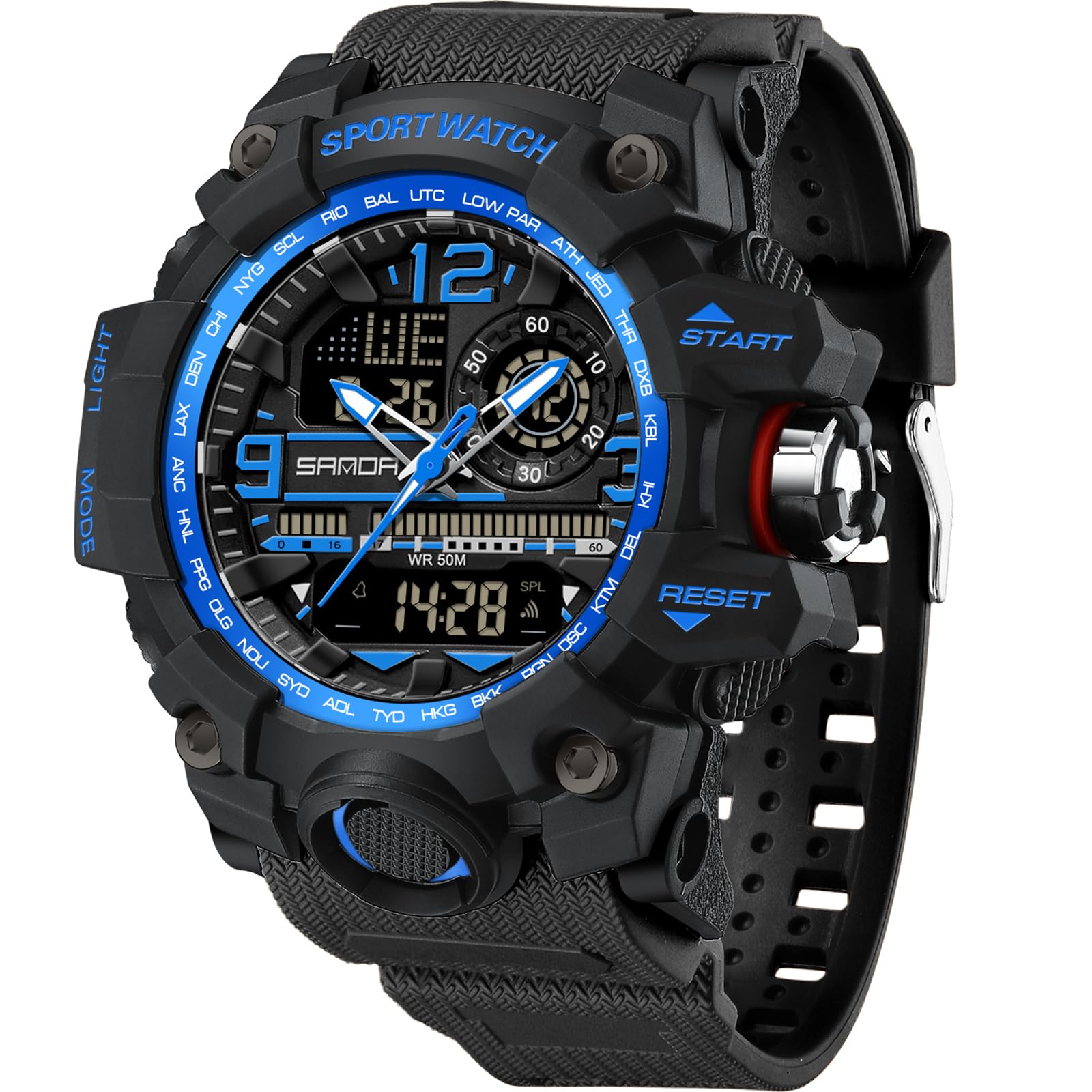 WISHFAN Men’s Military Watch, Dual-Display Waterproof Sports Digital Watch Big Wrist for Men with Alarm