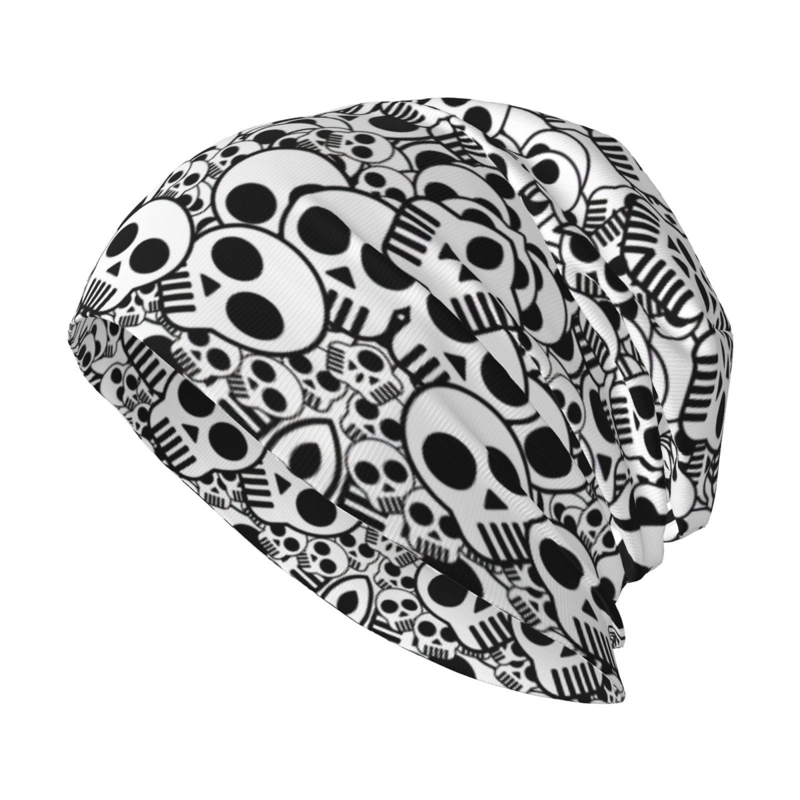 Mypiky Unisex Black And White Skulls Black Afternoon Tea Print Adult Men's Knit Hat Beanie Hat Headwear Knitted Hats Slouchy Skull Cap Nightcap, One Size