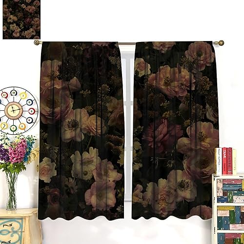 Miniatura 112 de Retro 70s Floral Blackout Window Curtains, Watercolor Flower Plant Rustic Modern Style Pattern Window Drapes, for Bedroom Living Room 42x45in 2
