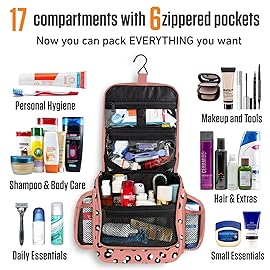 VENTURE 4TH Hanging Travel Toiletry Bag for Women & Men - Travel Organizer with Expandable Compartments & Removable Clear Pouch for Toiletries (Pink Cheetah)