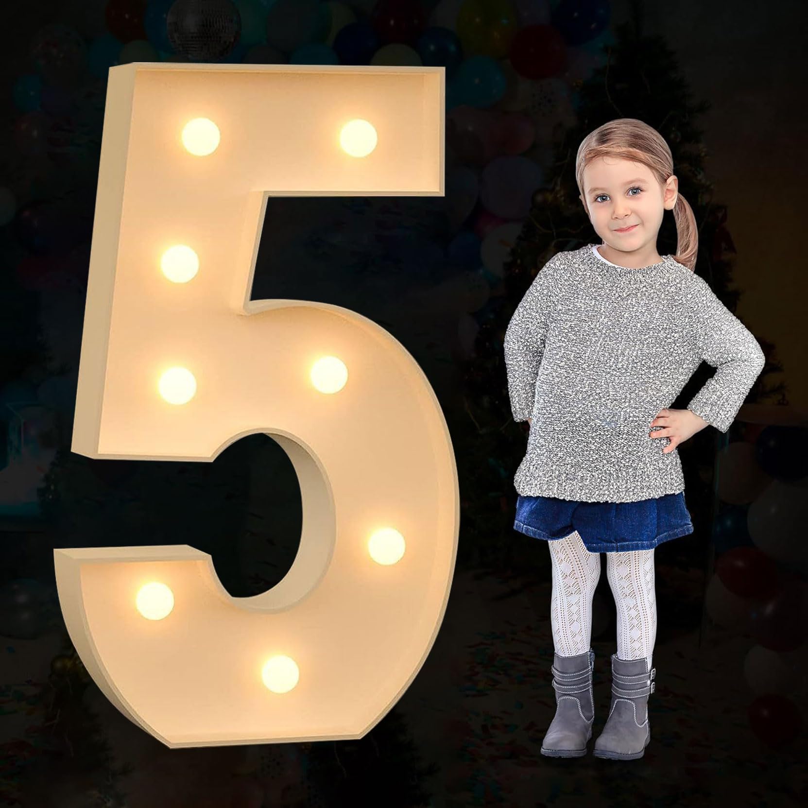 Large Marquee Number Light Up, Decorative LED Alphabet Lights, Party Decor Pre-cut Foam Board Set for Wedding Birthday Holiday, Number 5, 70cm-2.3ft