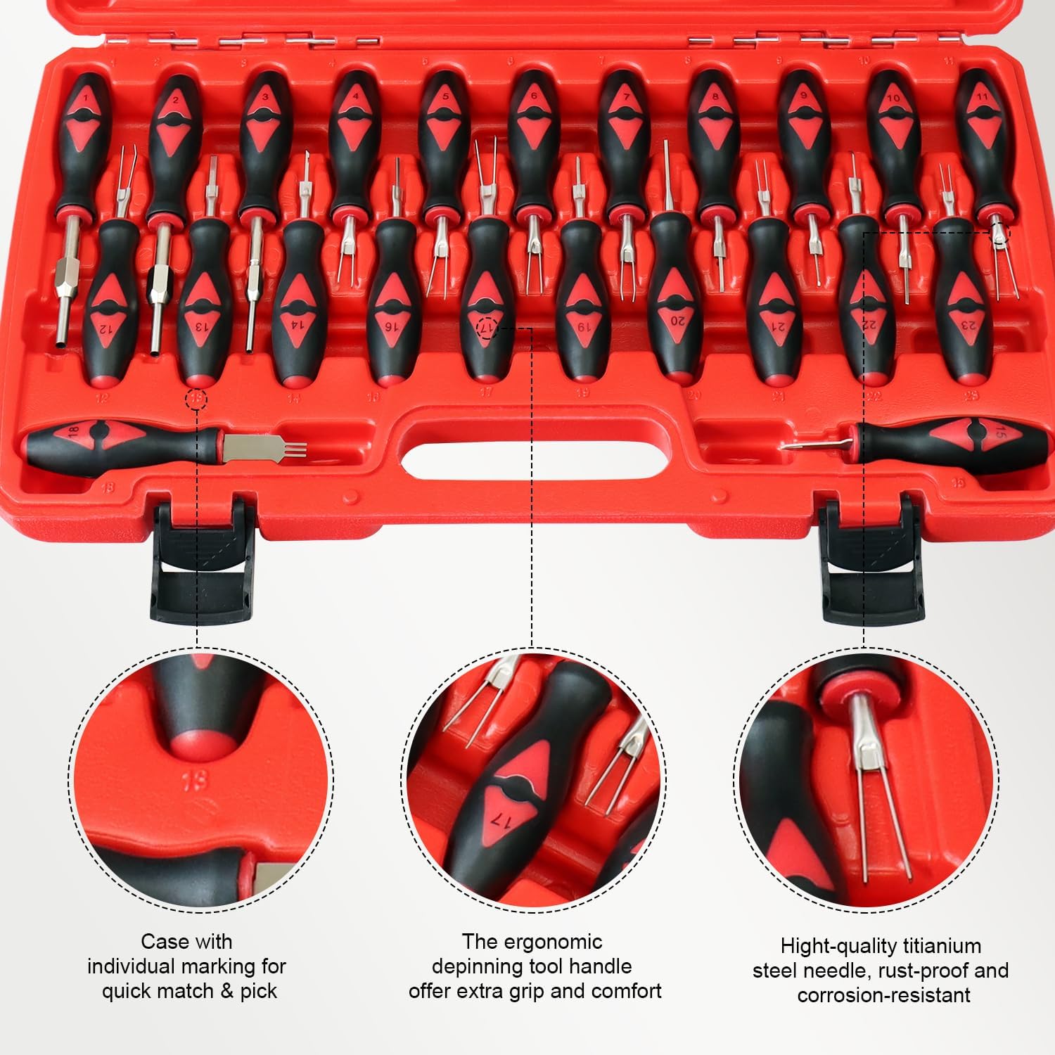 YSTOOL Terminal Release Kit, Universal Wire Connector Removal Pin Extractor Release Tool 23 PCS Set for American Domestic and Imported Vehicles