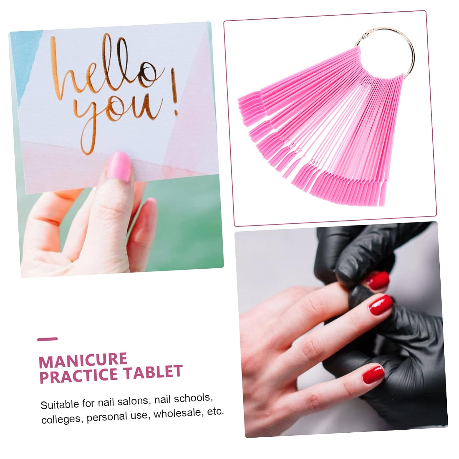 VALICLUD 150Pcs Fan-Shaped Nail Practice Tips with Ring Nail Display Cards for Manicure Art Practicing and Showcasing for Technicians and DIY Enthusiasts