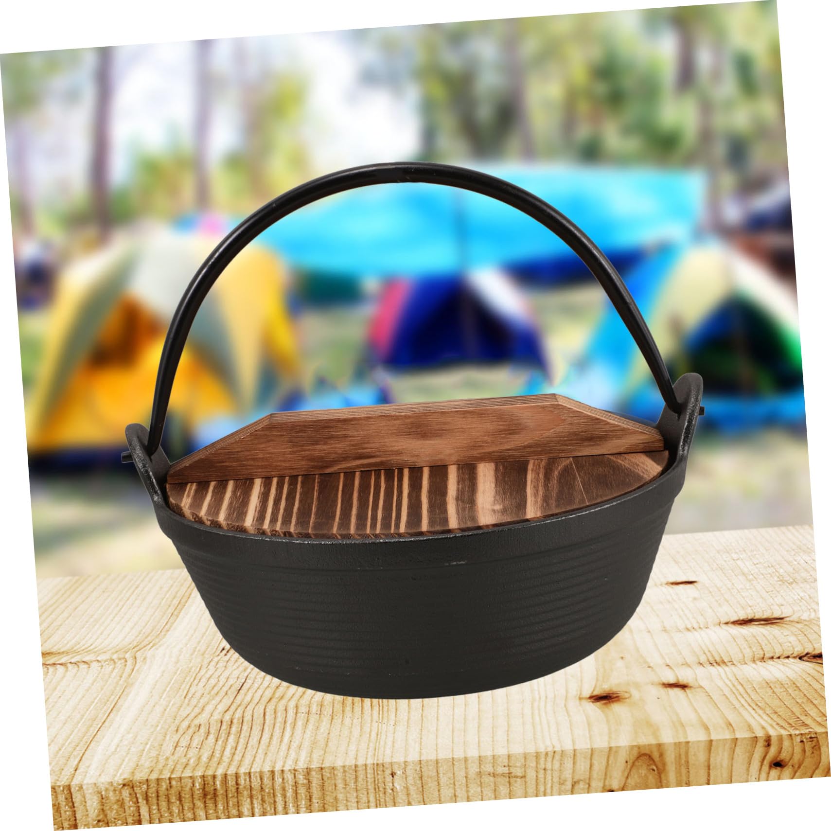 Olla de Hierro Fundido Japonesa para Camping con Tapa Potente Distribución de Diseño Colgante para Ahorro de Espacio para Guisos y Estofados al Aire