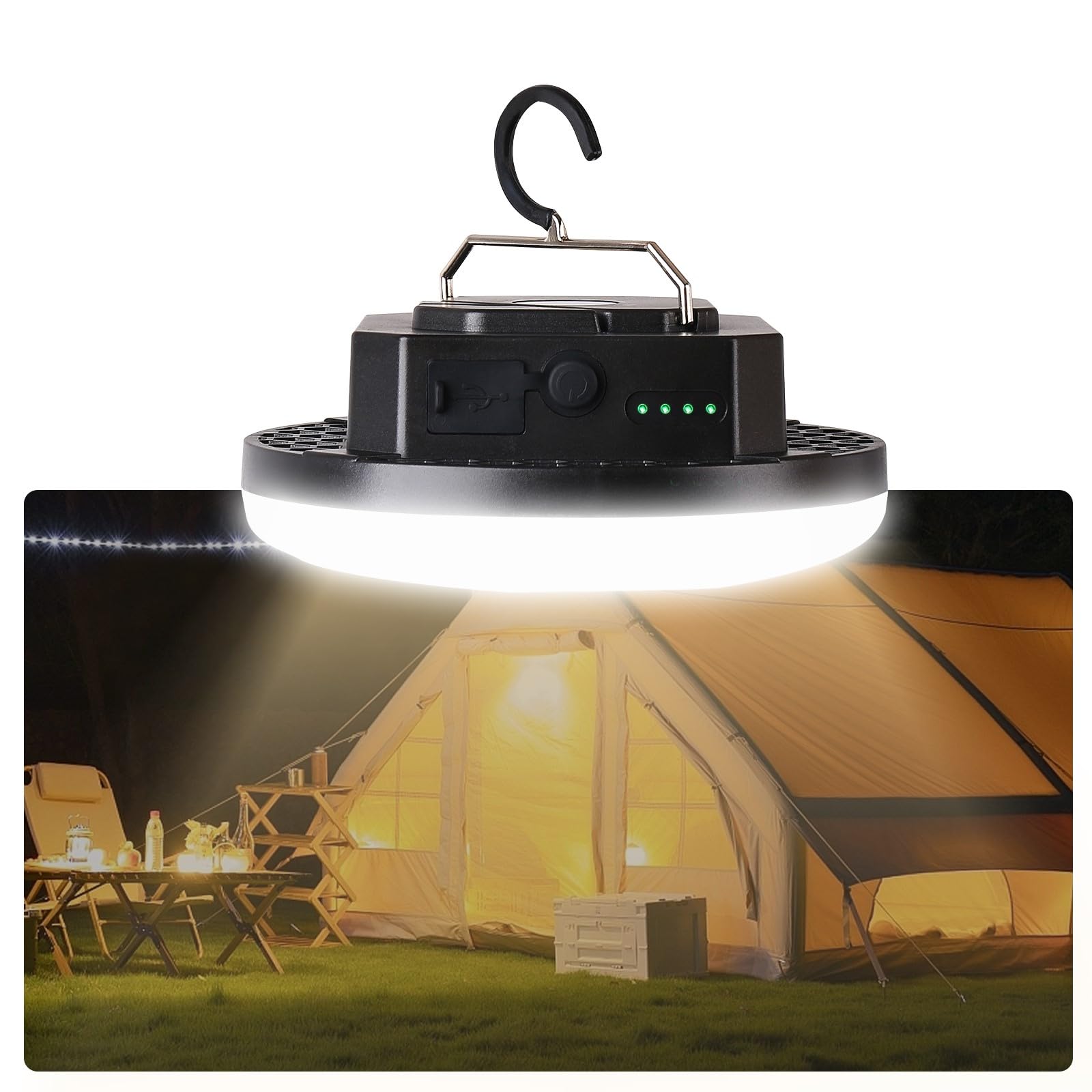LED Glamping Zelt Licht - 4000LM Stufenloses Dimmen, USB-C Bidirektionales Laden, Magnetfuß & Faltbarer Haken, IPX5 Wasserdicht für Camping, Hinterhof & Stromausfälle