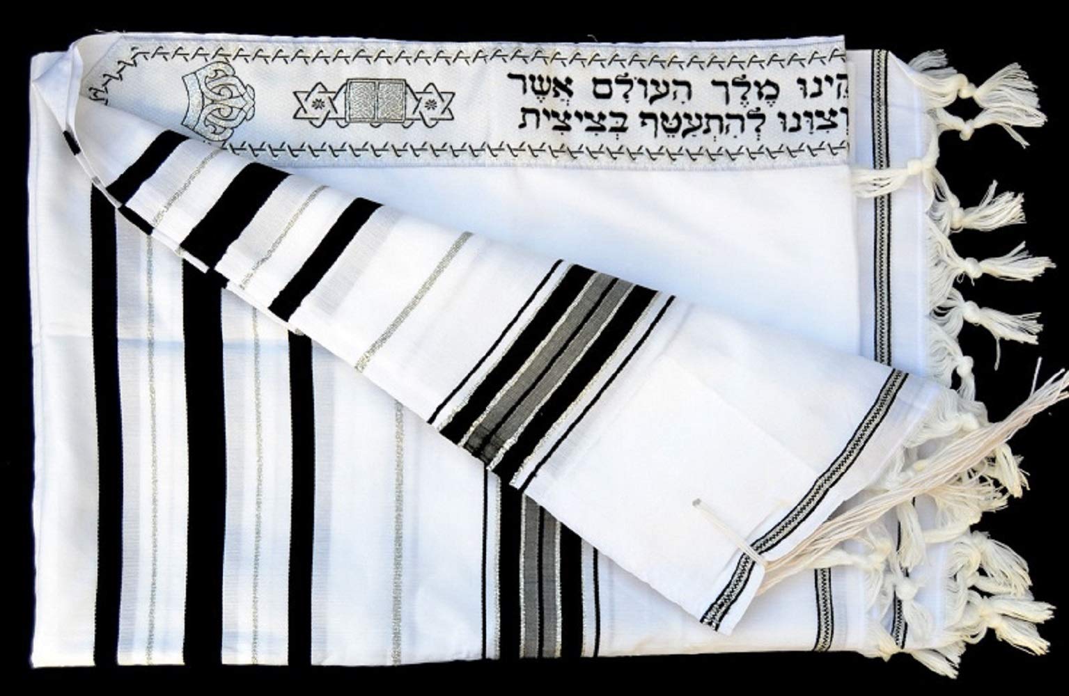 Tallit Israël - Noir/argenté - Acrylique - Taille 60